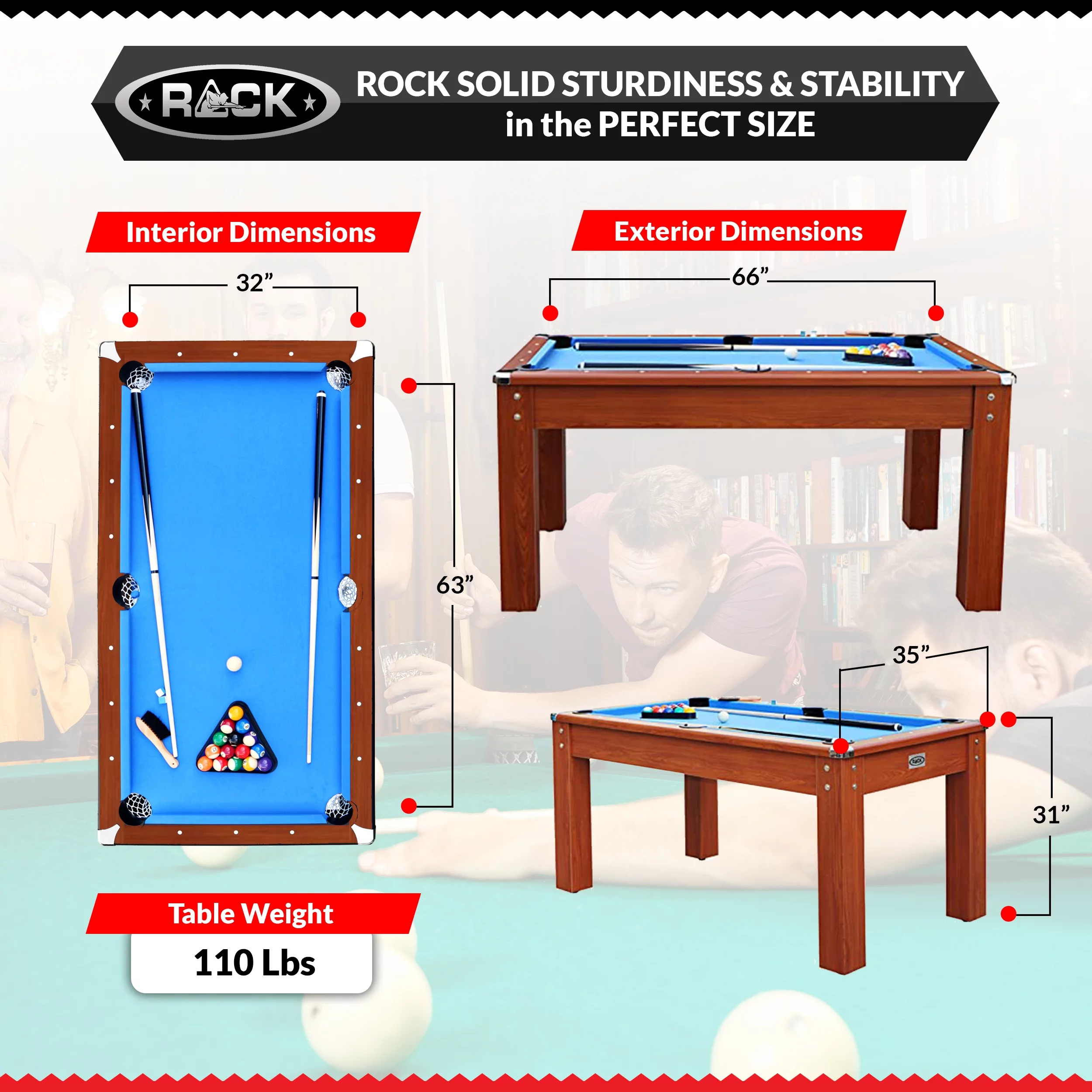 RACK Bolton 5.5-Foot Billiard/Pool Table (Brown)