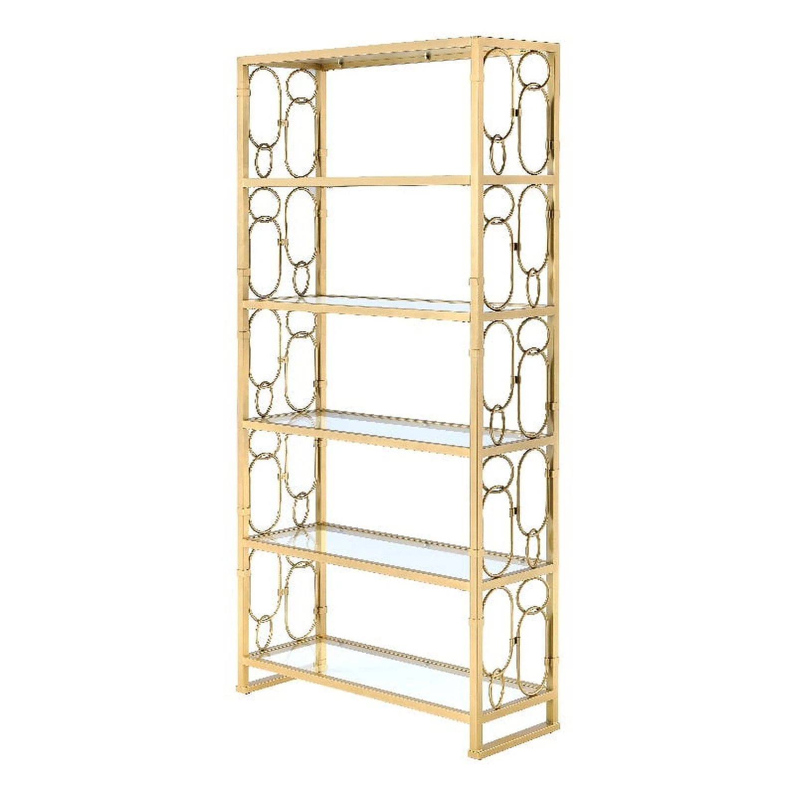 Bowery Hill Metal Etagere Bookcase with 6 Glass Shelves in Clear Glass and Gold