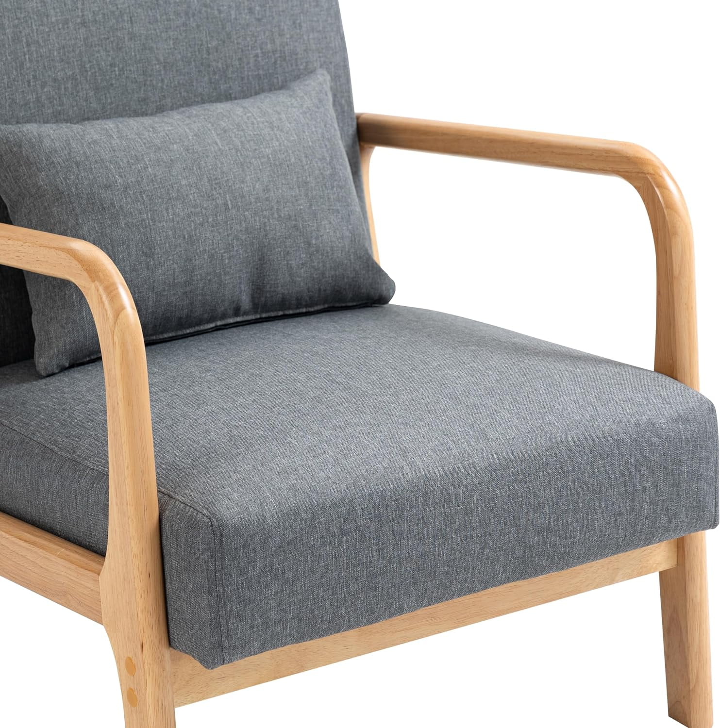 MQLIFEBOOM Modern Accent Chair Mid Century Living Room Arm Chairs  Comfy Upholstered Armchair Solid Wood Single Sofa Lounge Reading Seat Bedroom Side Seating with Lumbar Pillow  Grey