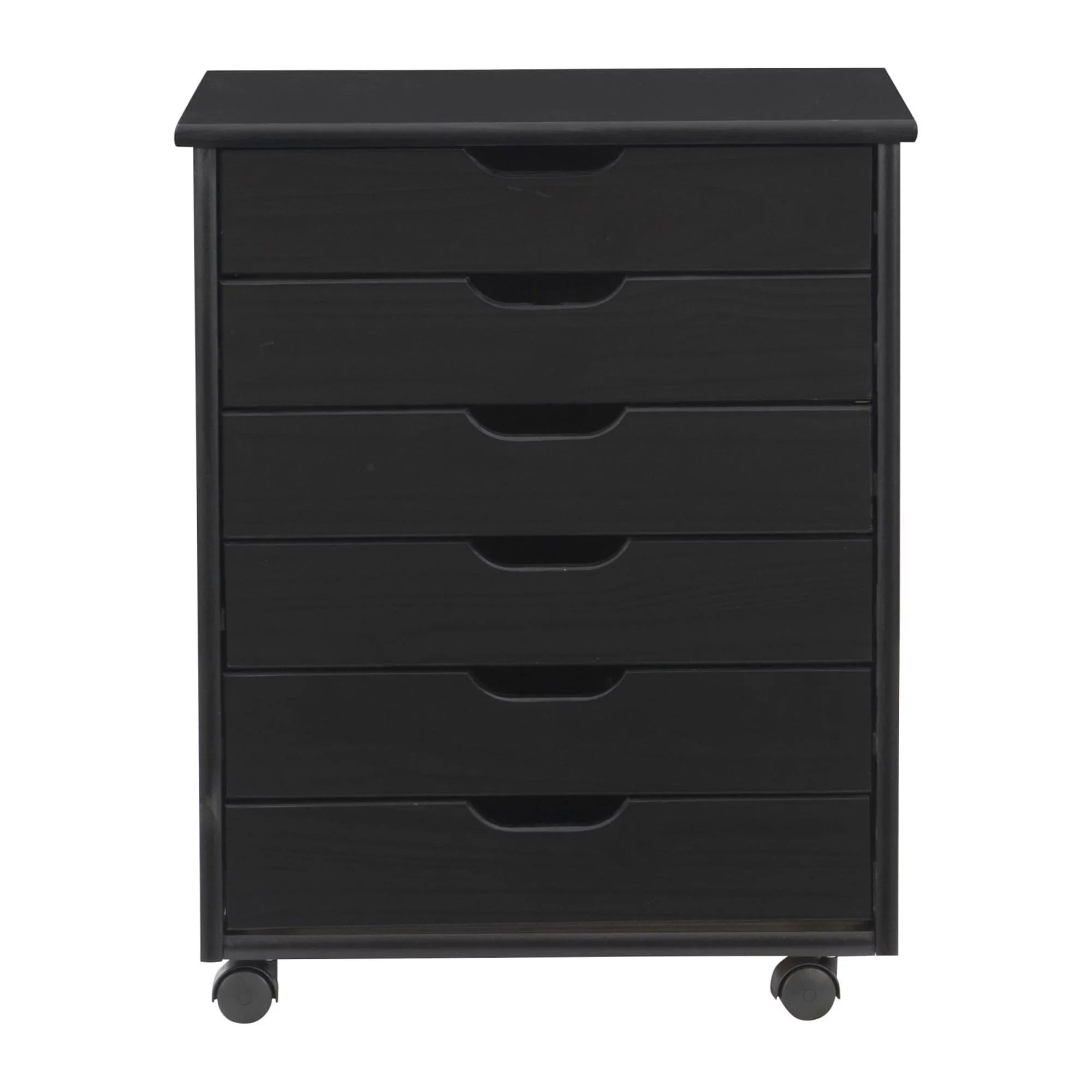 Cary Black Six Drawer Wide Rolling Storage Cart Black