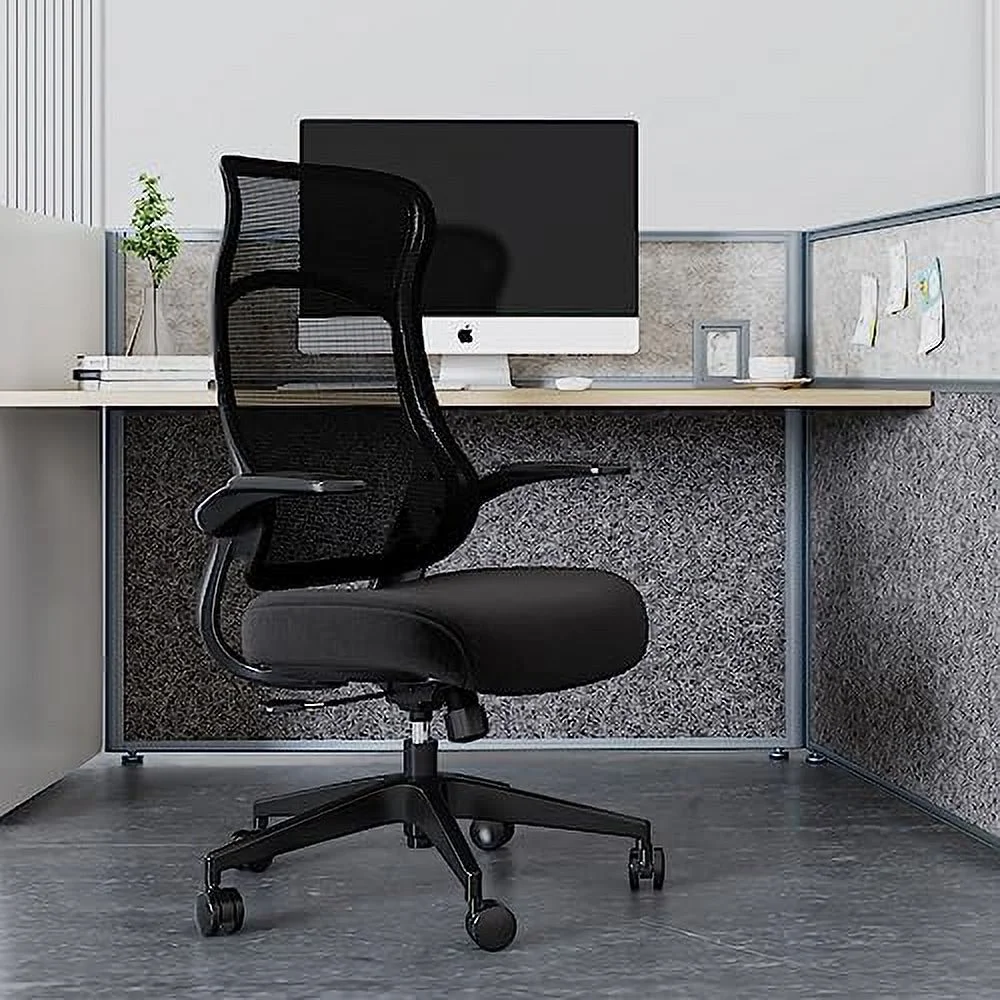 TJUNBOLIFE Office Chair HIgh Back Swivel Computer Chair with Rotable Armrests Height Adjustable Home Office Desk Chair with Wheels (Gray