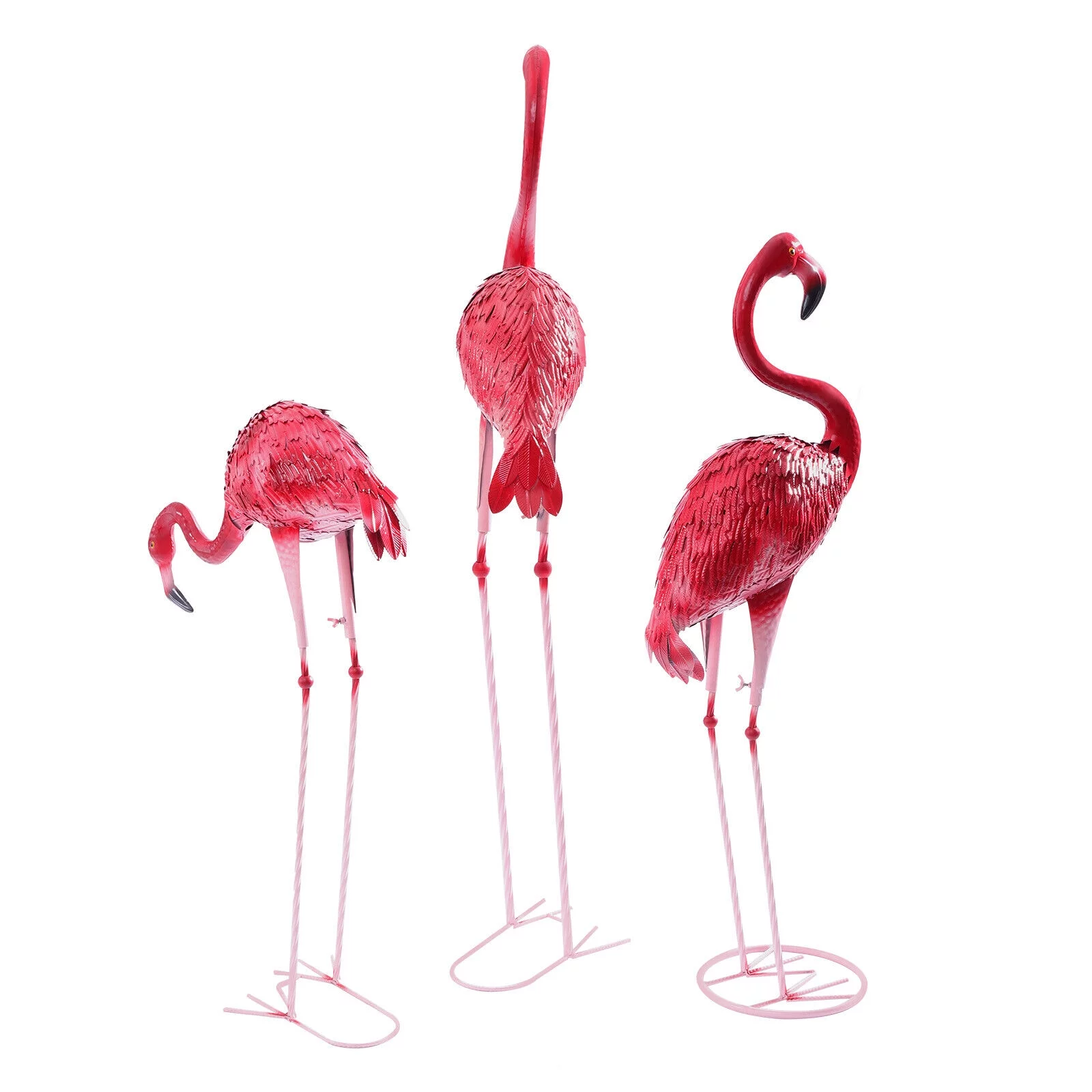 3x Modern Flamingo Statue Kit Assembly With Iron Base For Shop Windows Outdoor 3Pcs Elegant Red Pink Flamingo Statue Kit W/Iron Base For Wedding Shoping Window