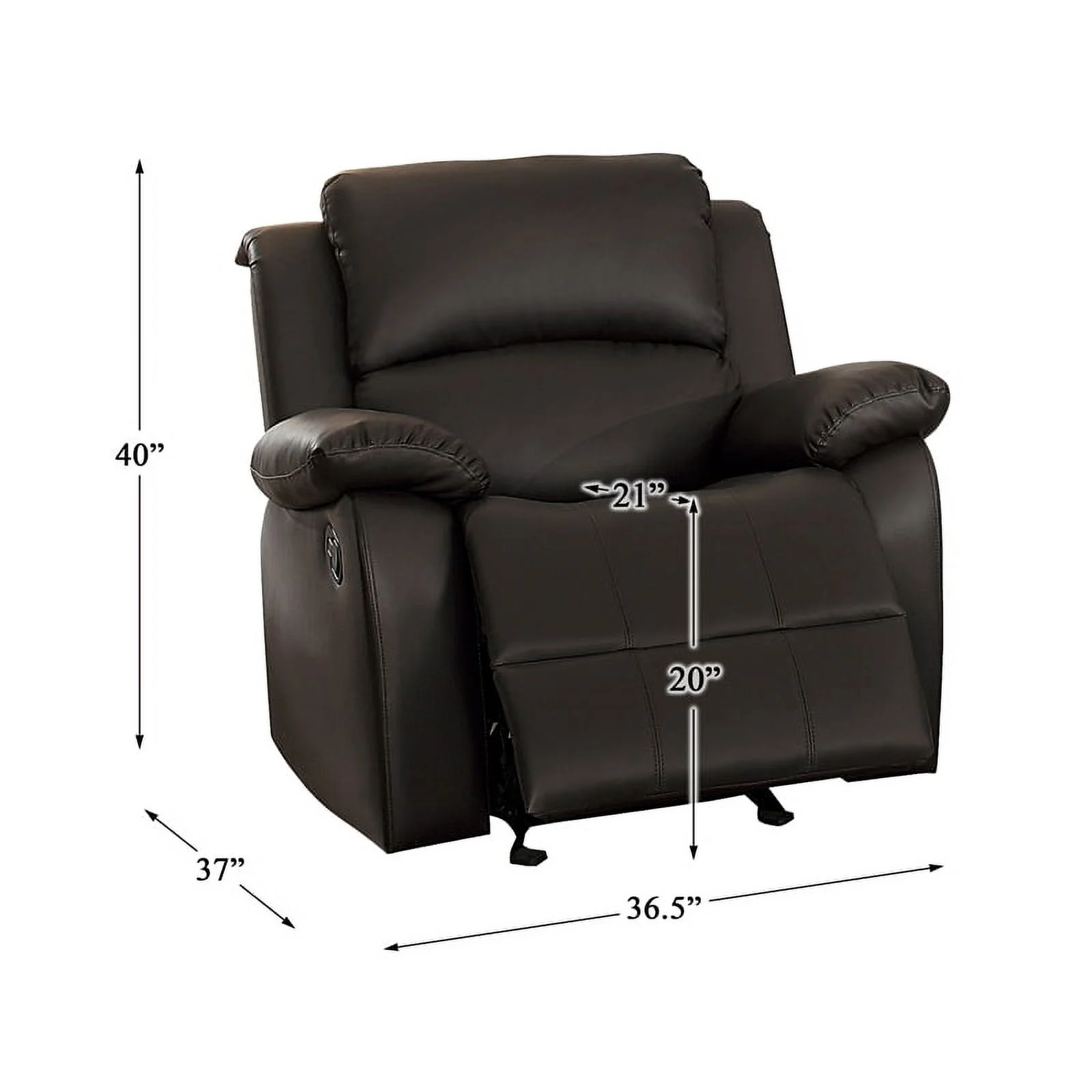 Pemberly Row Transitional Faux Leather Glider Reclining Chair in Dark Brown