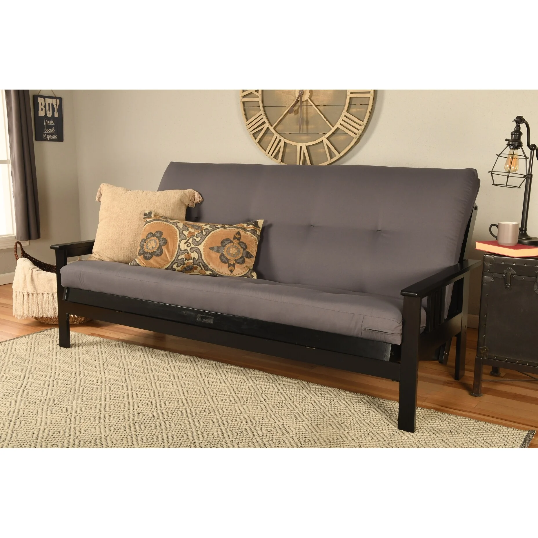 Somette  Monterey Futon Set in Black Finish with Twill Gray Mattress