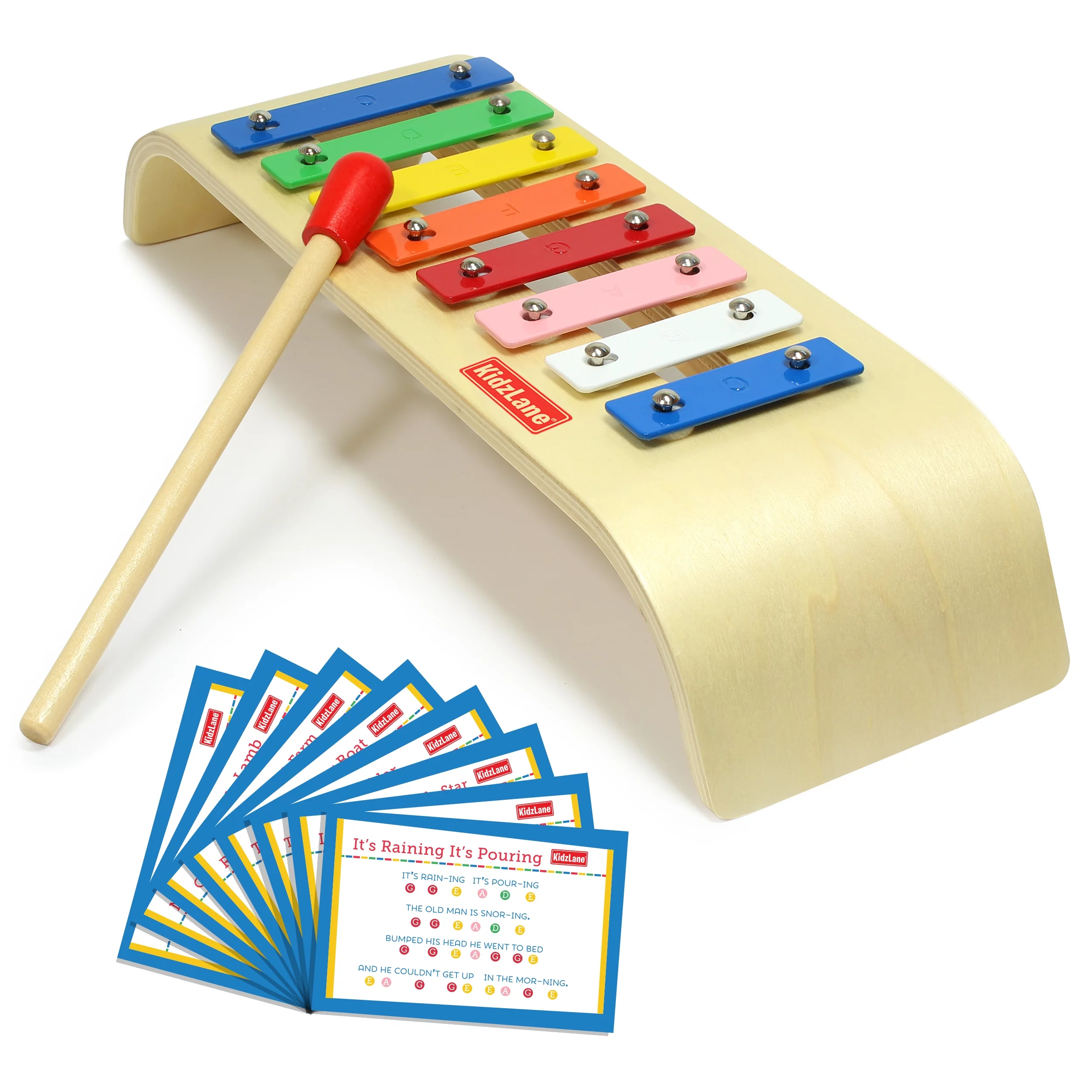 Kidzlane My First Xylophone for Kids | 8 Song Learning Cards, Rubber Tip Mallet, Wooden Base