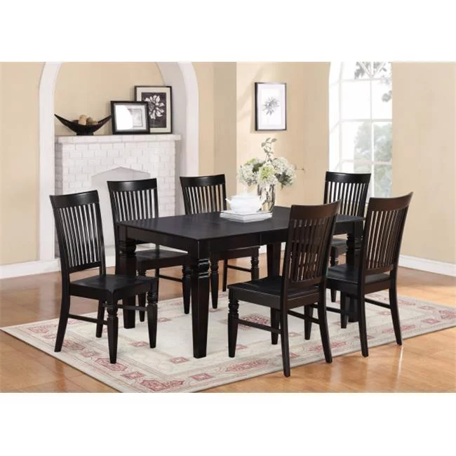 East West Furniture  7PC Weston Rectangular Dining Table and 6 Wood Seat Chairs in Black