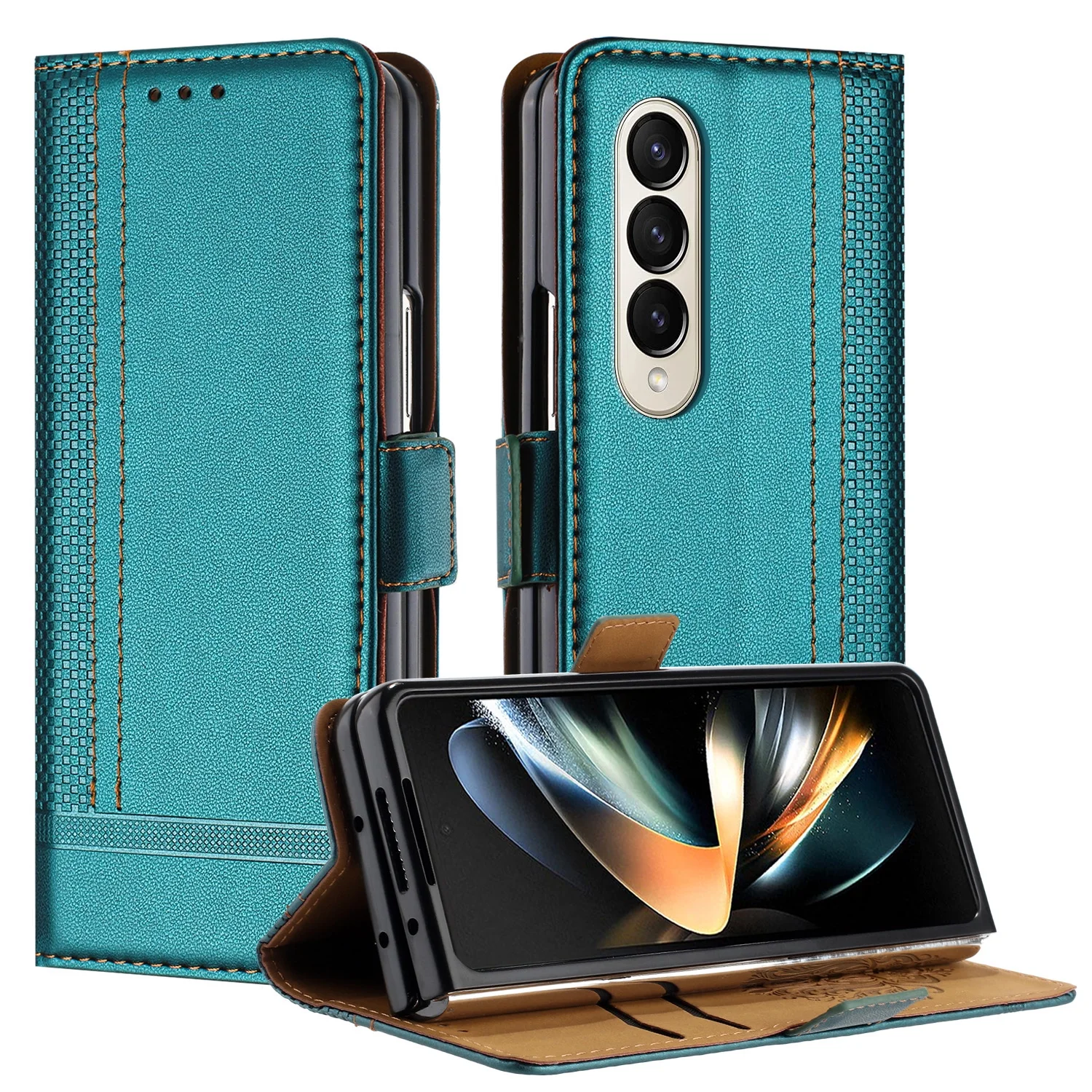 SaniMore Case for Samsung Galaxy Z Fold 4, Wear-resistant PU Leather Retro Durable TPU Shell Flip Folio Stand, Full Body Protection Magnetic Clasp Business Shell, Green