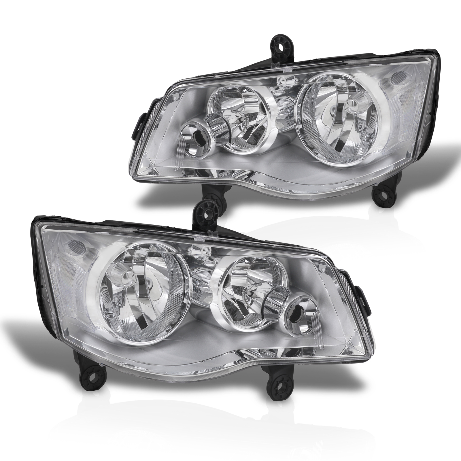 AJP Distributors Chrome Headlights Driving Headlamps Bumper Signal Lamps Assembly Pair Set Compatible/Replacement For Dodge Grand Caravan / Chrysler Town & Country 08 09 10 11 12 13 14 15 16 17 18 19