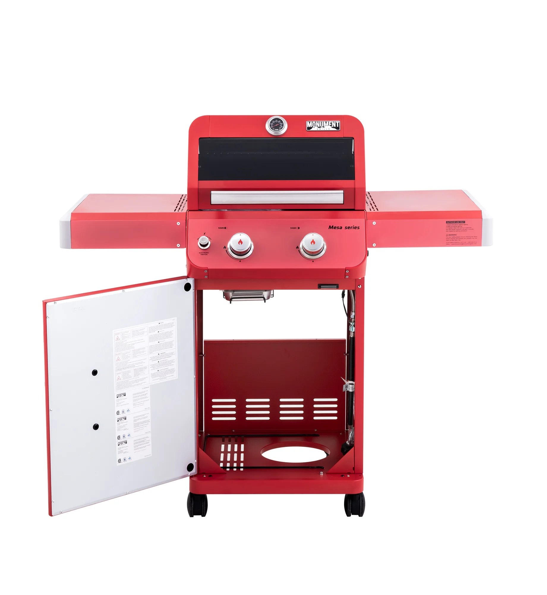 Mesa 2-Burner Propane Gas Grill in Red with Clear View Lid and LED Controls
