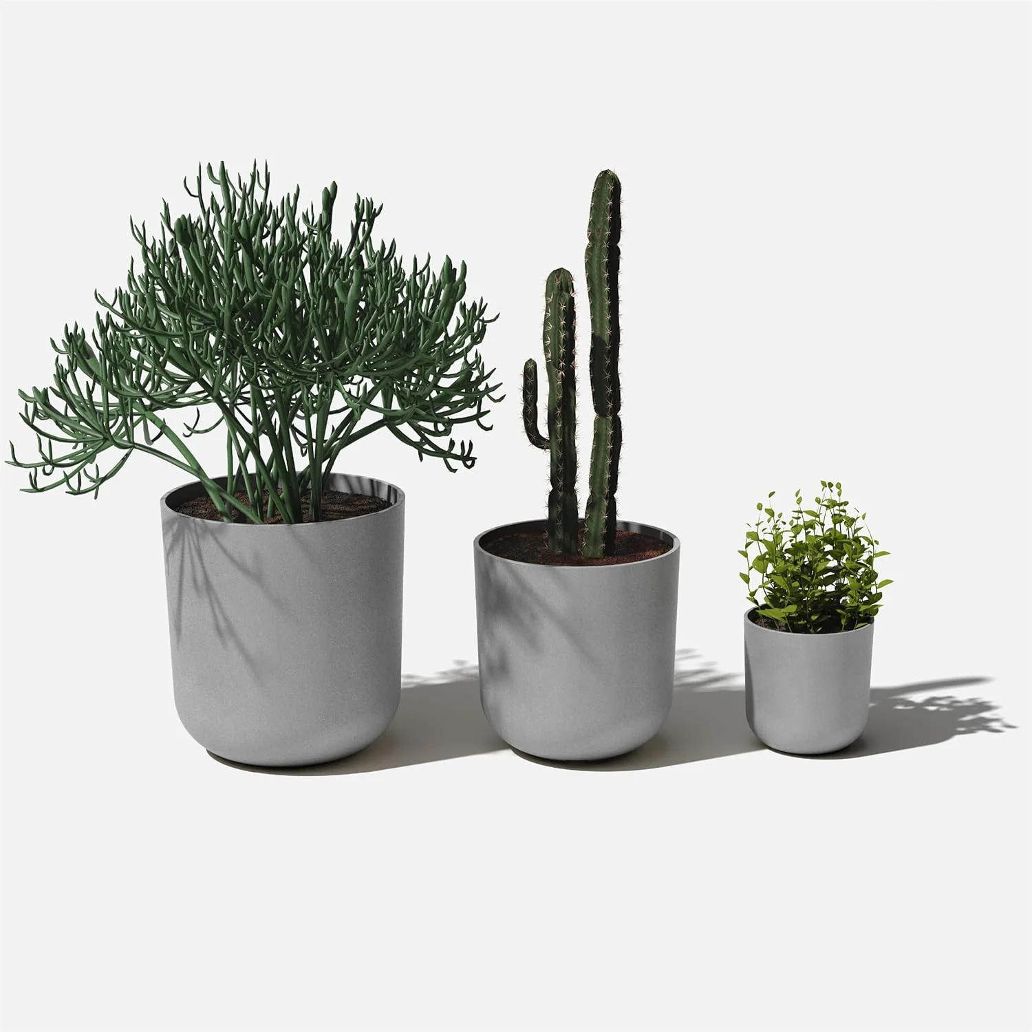 U-SHARE Mason Series Lima Planter - Set of 3 Round Planters for Indoor or Outdoor Garden/Patio | Made from Plastic & Concrete with Drainage Holes | Modern Décor for Succulents, Flowers, Small Plants
