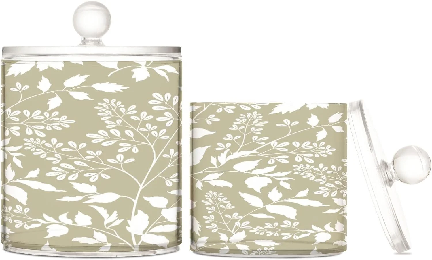 Bestwell 2PCS Qtip Holder Dispenser with Lids Vintage Flowers Apothecary Jars Clear Plastic Storage Containers Bathroom Vanity Organizer for Tea Coffee Cotton Ball Floss