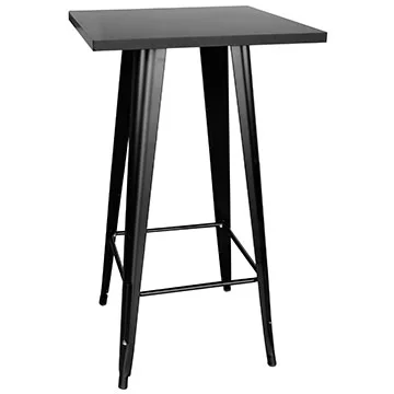 AmeriHome Black Metal Top Pub Height Table Seating 4 Dark Elm Wood Top Backless Black Bar Stools
