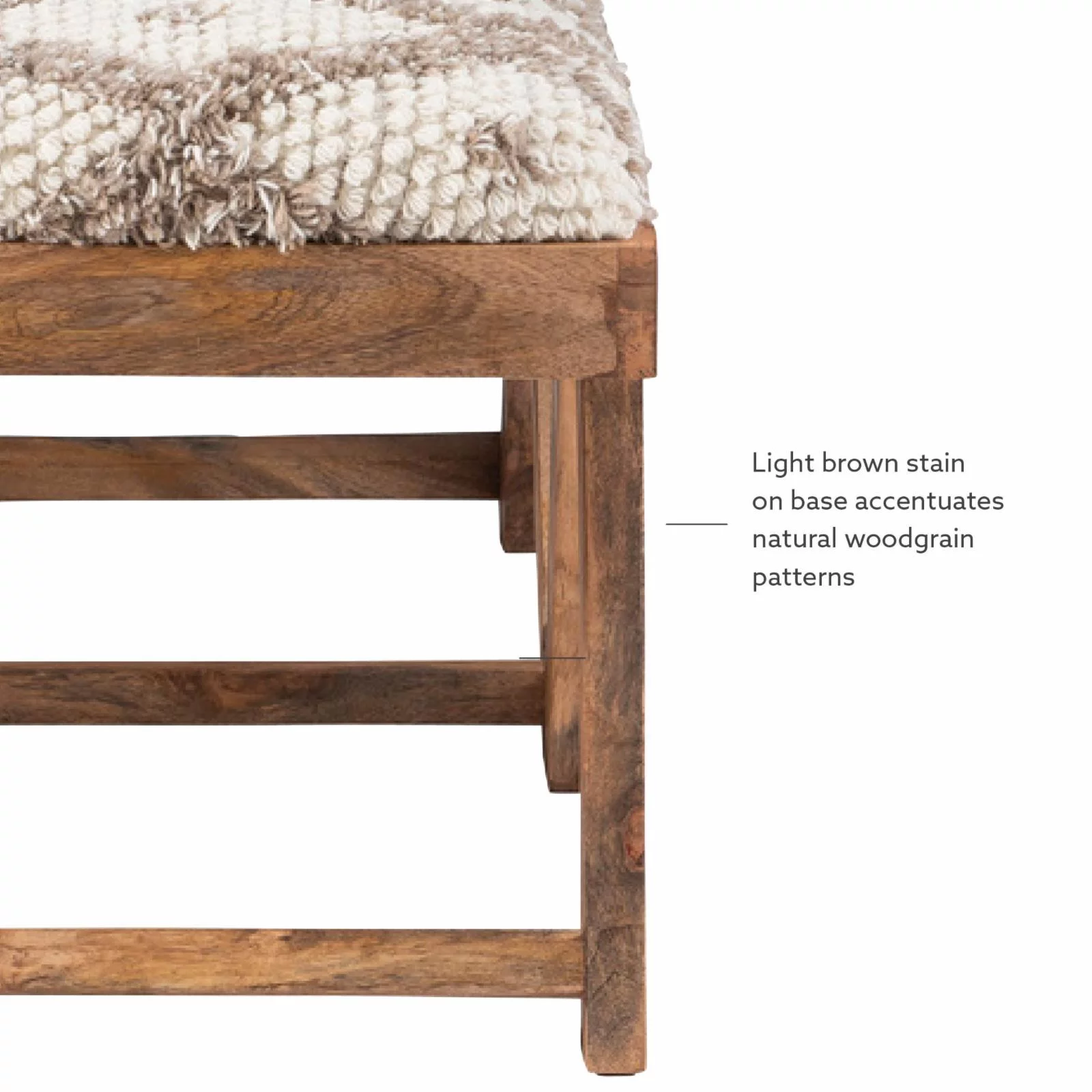 Powell Byan Bench - Brown with Off-White and Taupe Handwoven Diamond Pattern Fabric