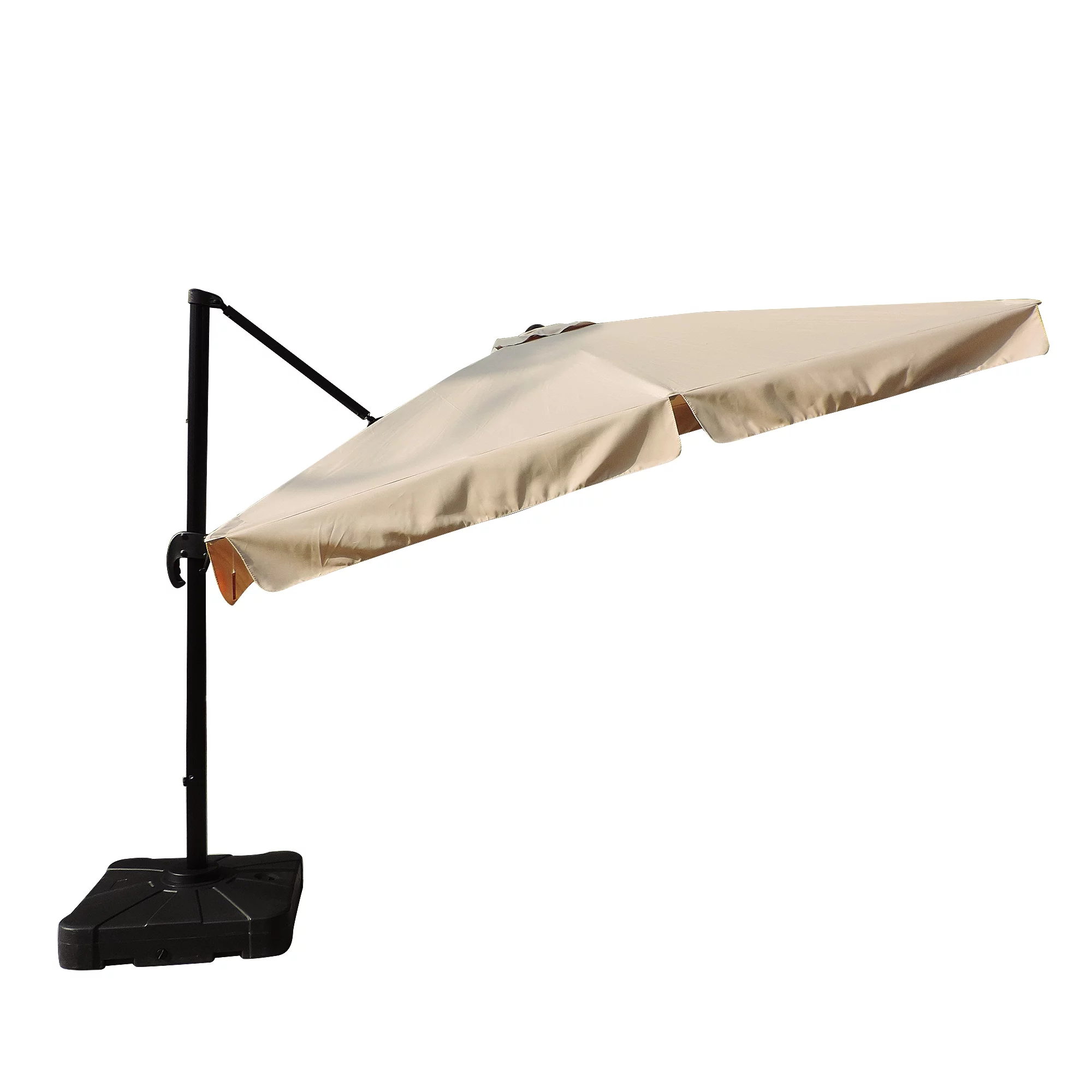 Island Umbrella Santorini II 10' Square Cantilever Umbrella with Valance, Sunbrella Acrylic Fabric with Base