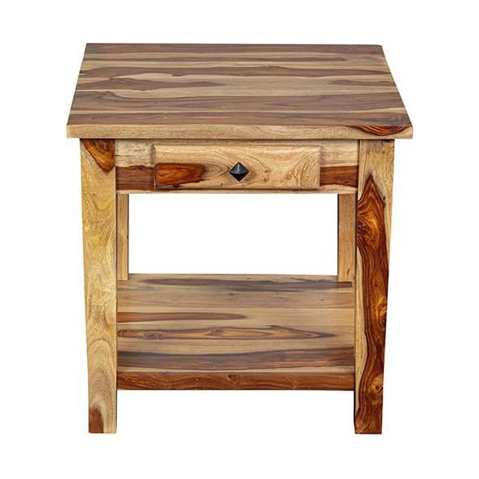 Home Square Solid Wood End Table with Drawer in Natural - Set of 2