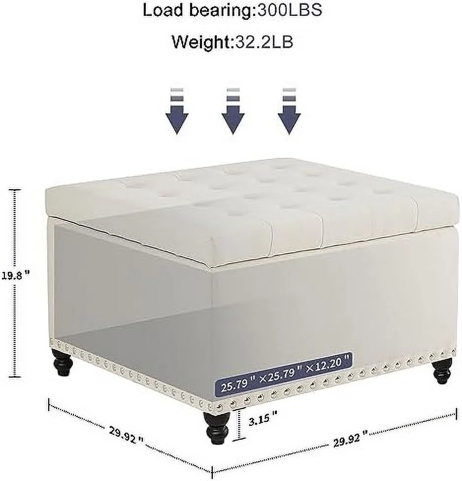 HBROLJF Square  Ottoman Large  Ottoman Bench for Living Room Oversized Tufted  Coffee Table Foot Stools Ottoman and Blanket  for Living Room(Light Grey)