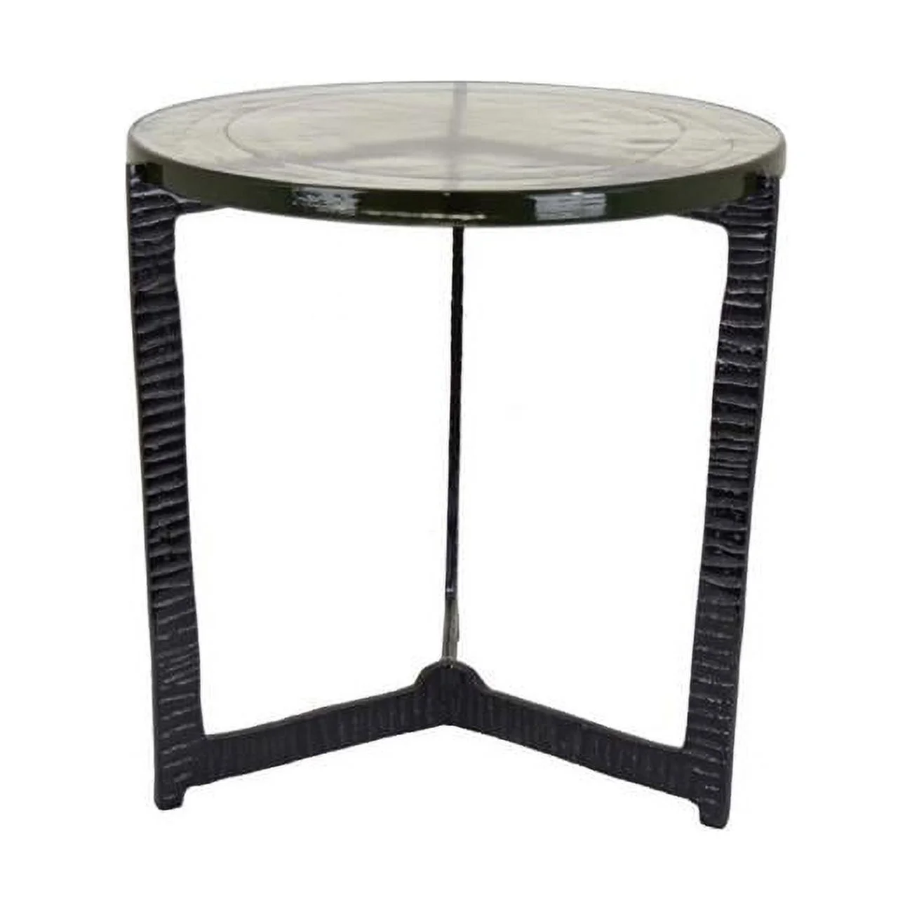 Benjara  19 in. Lune Glass Plant Stand Table with 3 Legged Metal Base, Black