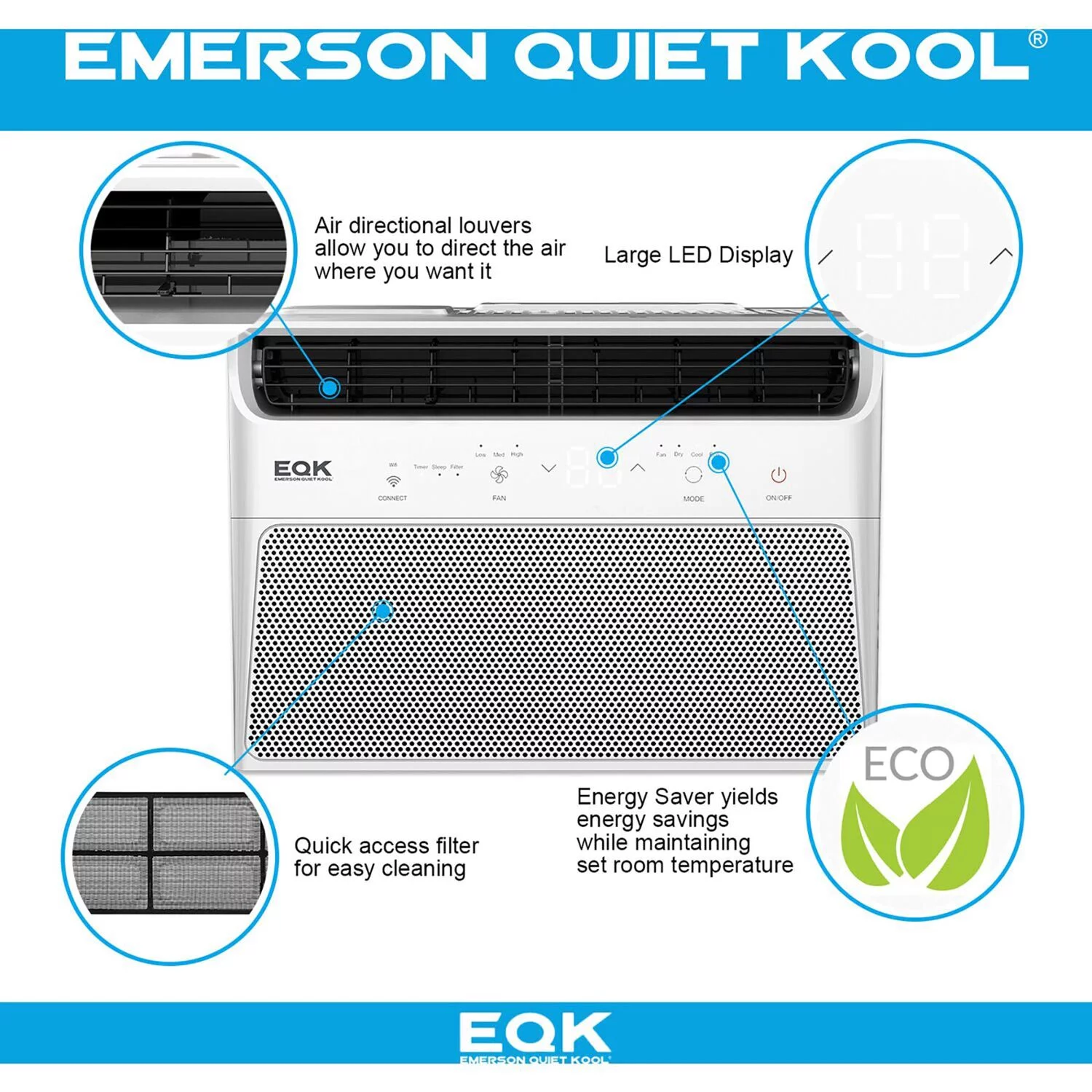 Emerson Quiet Kool 10,000 BTU 115-Volt Window Air Conditioner with Remote, White, EARC10RE1A