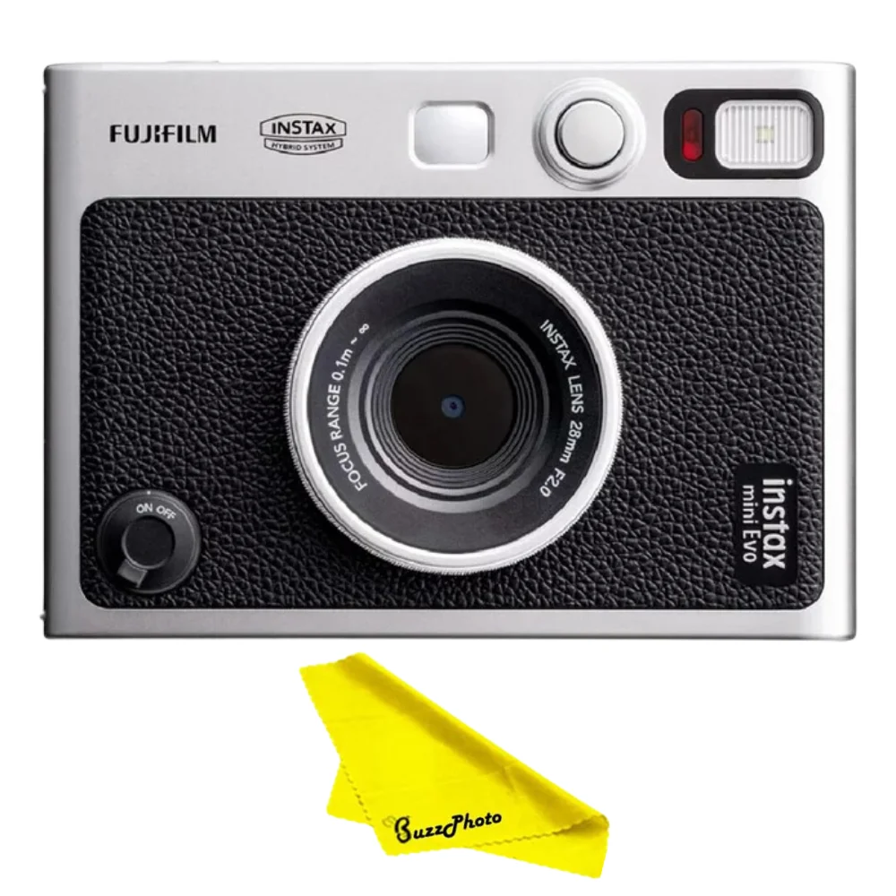 Fujifilm Instax Mini EVO Hybrid Black Instant Camera + BuzzPhoto Micro-Fiber Cloth