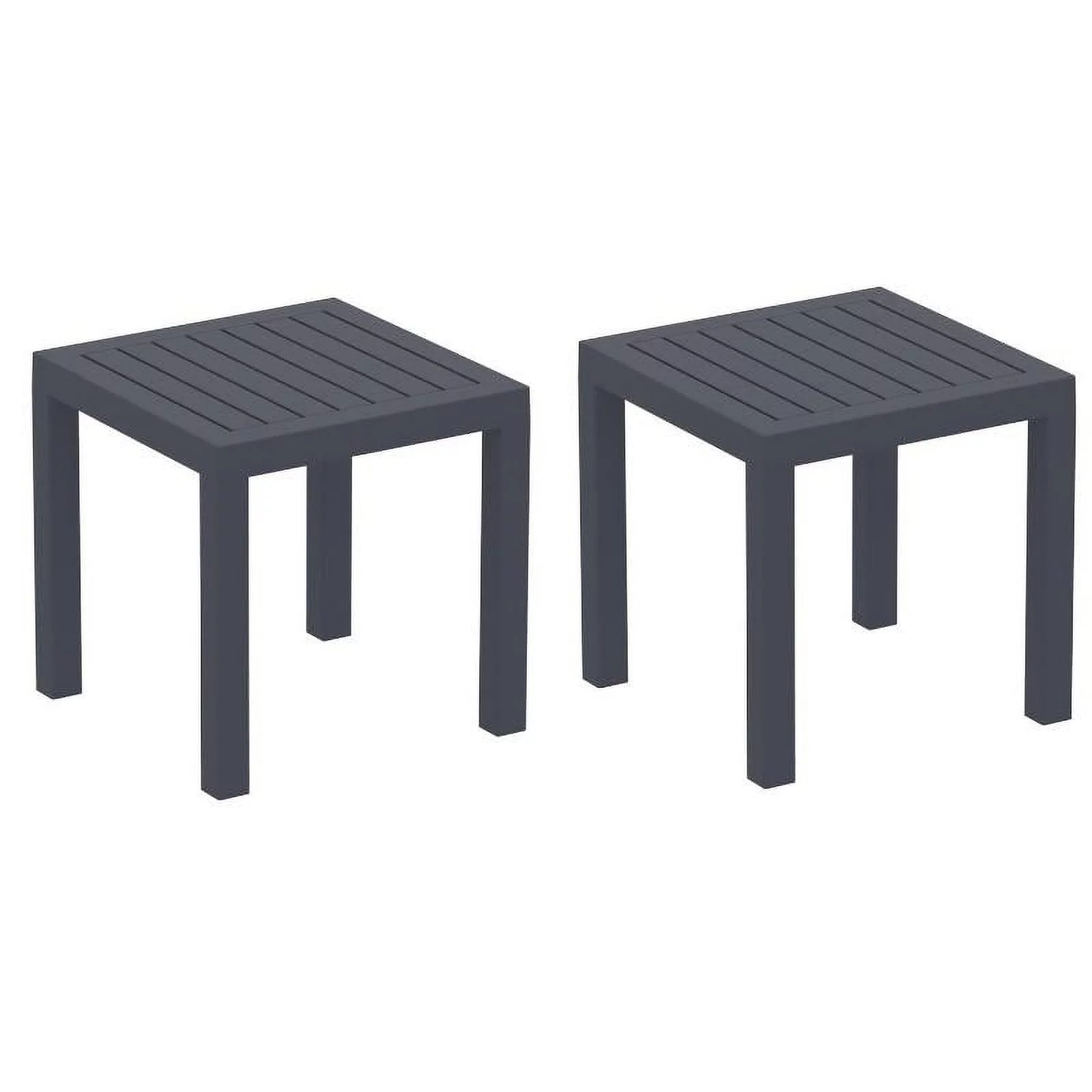 Home Square 2 Piece Square Resin Patio Side Table Set in Dark Gray
