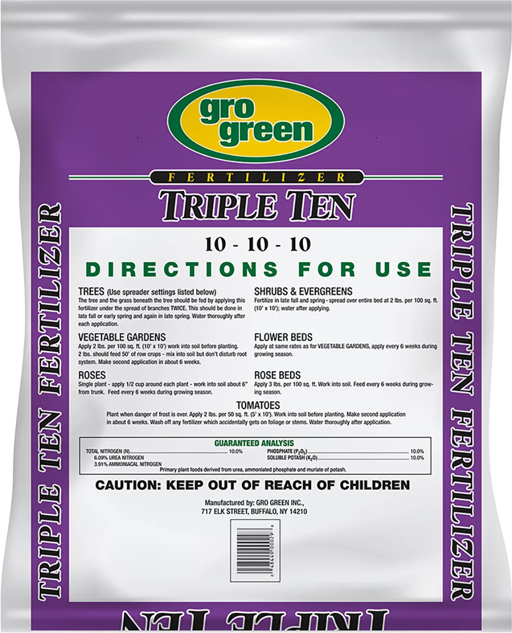 Gro Green Triple Ten 10-10-10 Fertilizer for Gardens & Flowers 20 lbs.