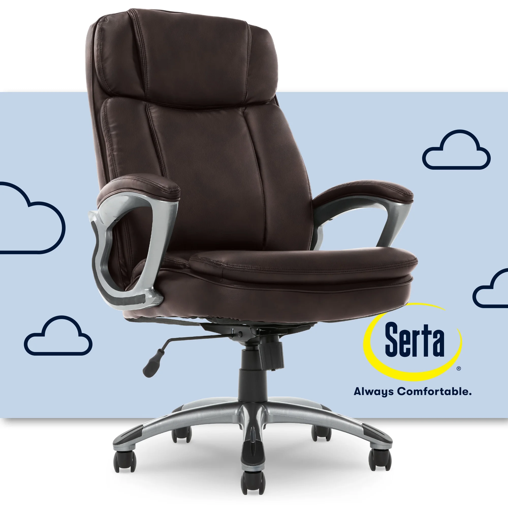 Serta® Big And Tall Ergonomic Bonded Leather High-Back Office Chair, Old Chestnut/Silver