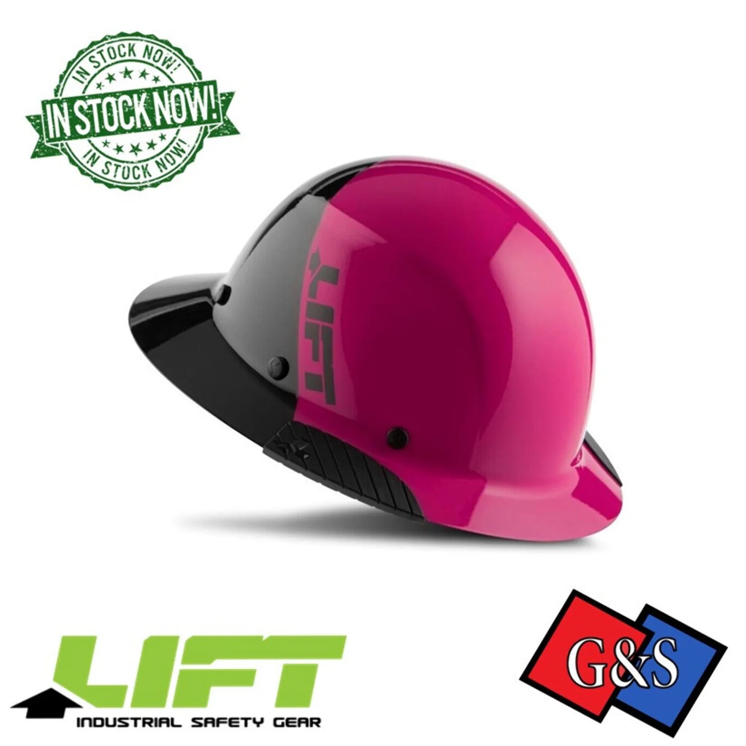 LIFT Safety HDF50-21PK Dax Hard Hat Full Brim 50/50 Pink  Black w/Ratchet Suspension, Type 1 Class G