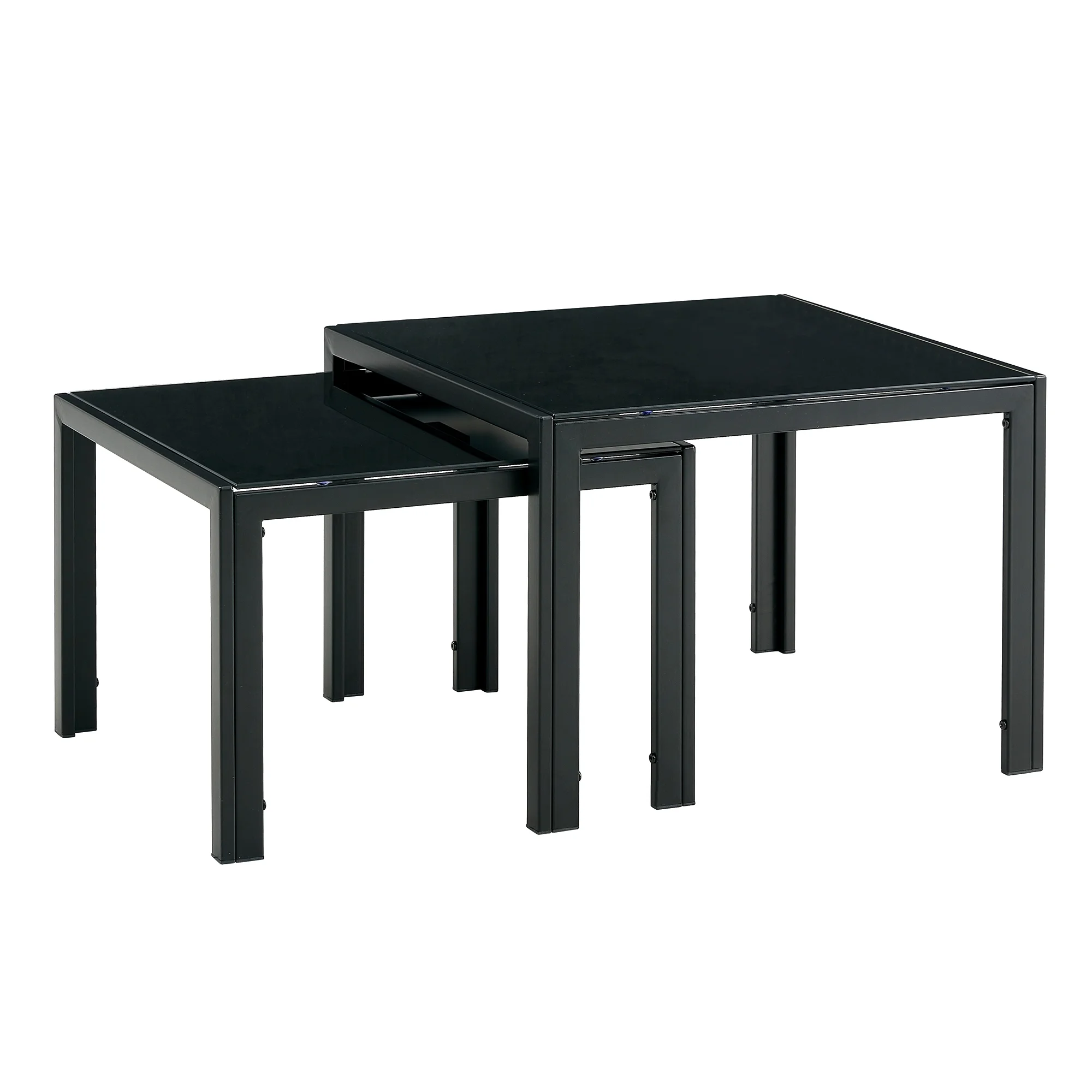 Smilegend Modern Black Square Nesting Coffee Table Set of 2 with Tempered Glass Finish, Stacking Tables