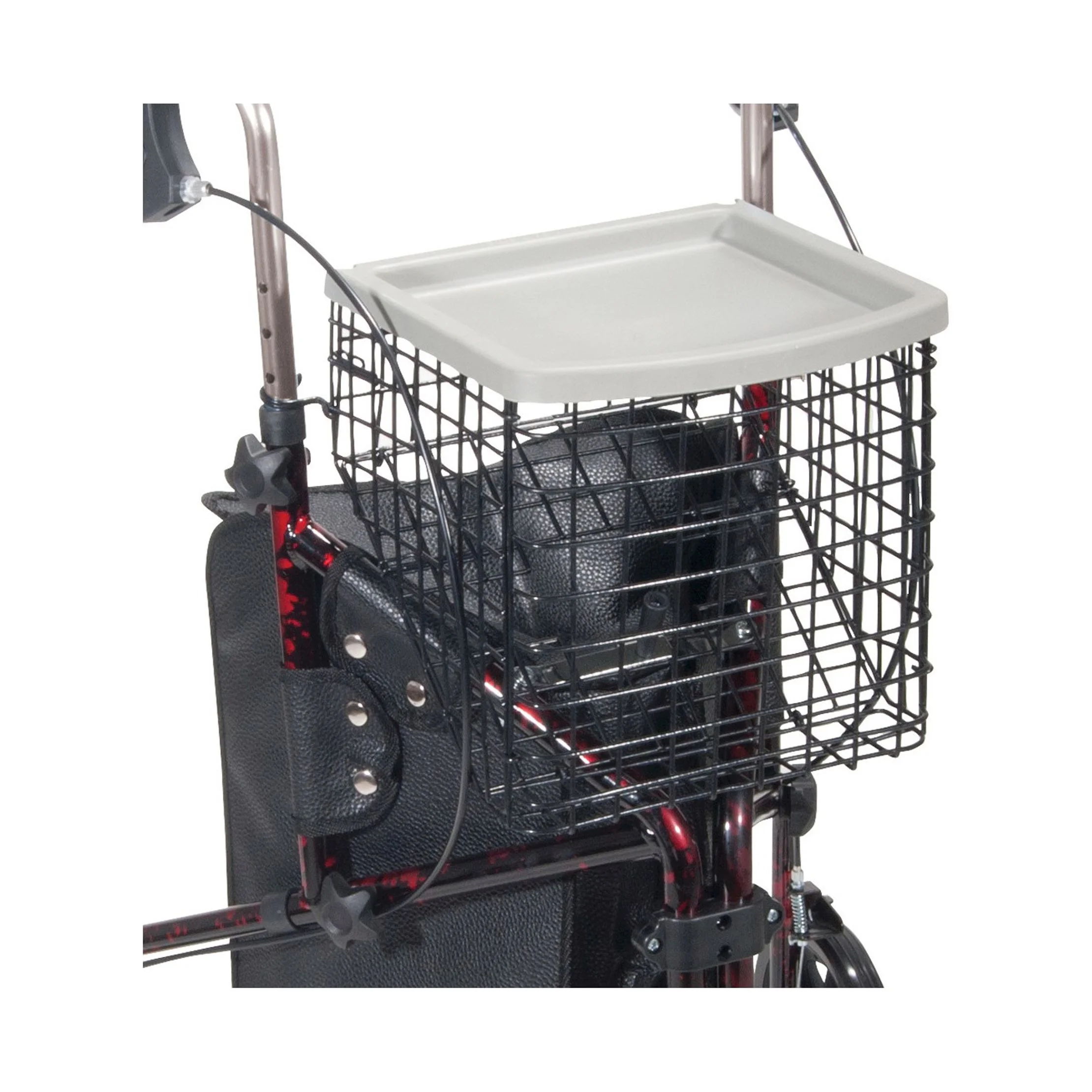 3 Wheel Walker Rollator with Basket Tray and Pouch, Flame Red