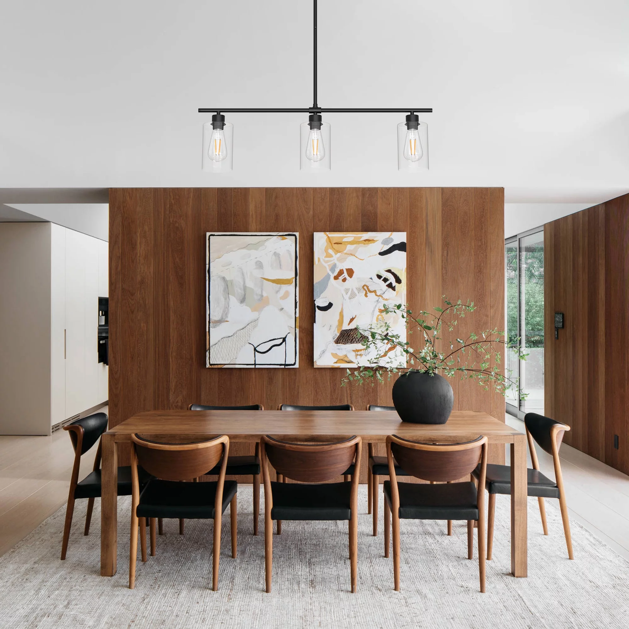 Briignite 3-Light Matte Black Pendant Lighting,Kitchen Island Lighting with Clear Glass Shade, Matte Black Hanging Light Fixture Pendant Light Dining Room