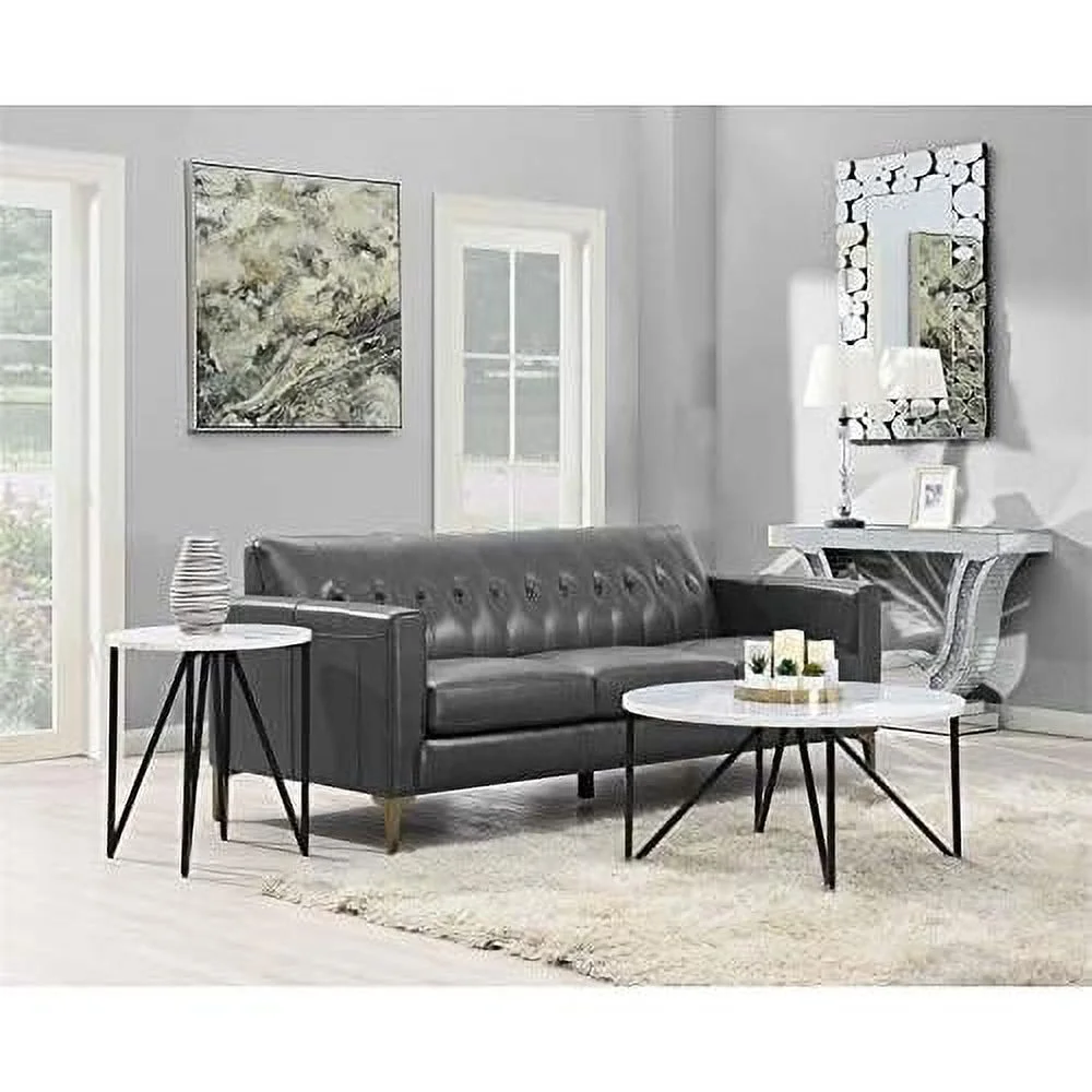 Living Room Contemporary Design Round Marble Top Coffee Table With Metal Legs In White