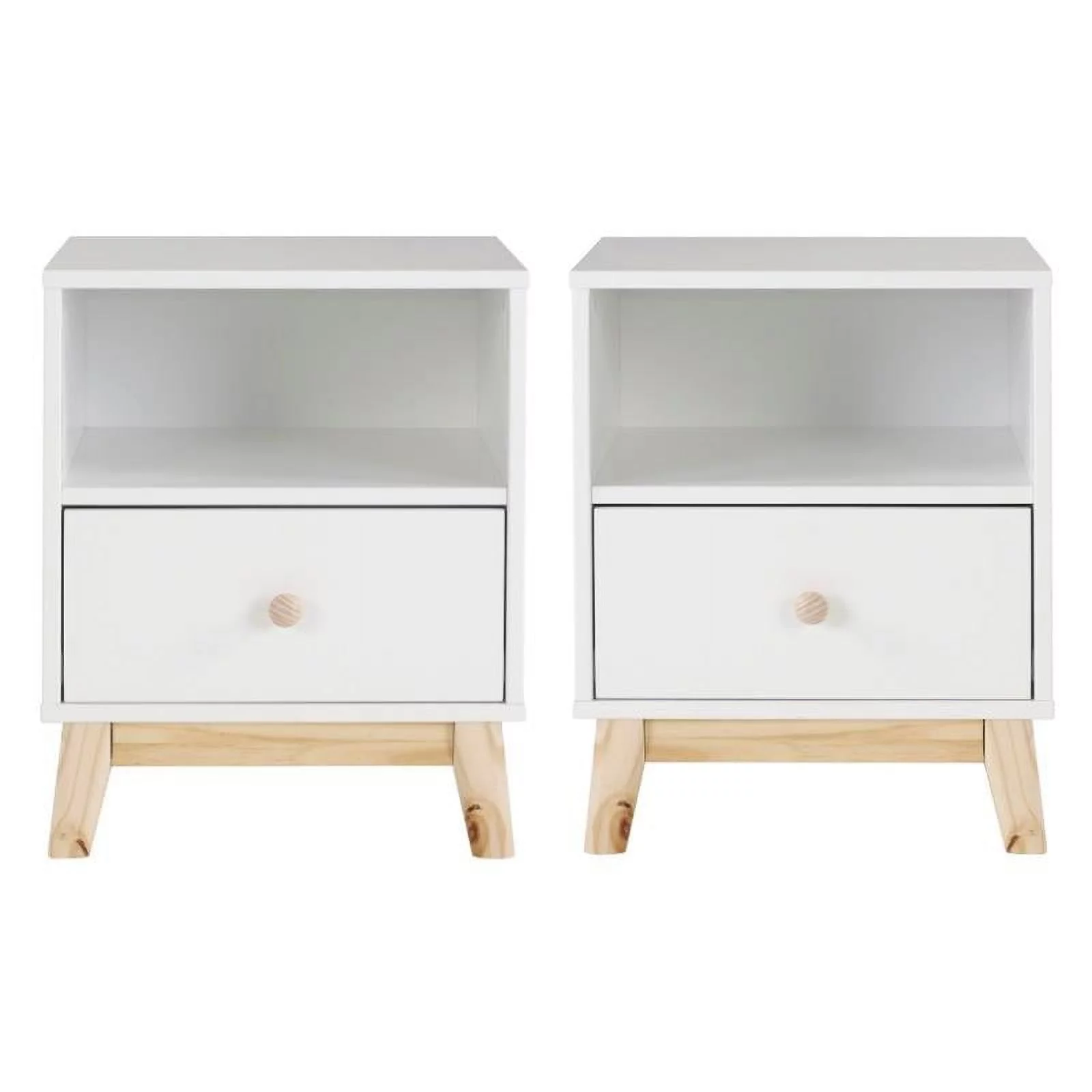 Home Square Wood One Drawer Nightstand in White Finish - Set of 2