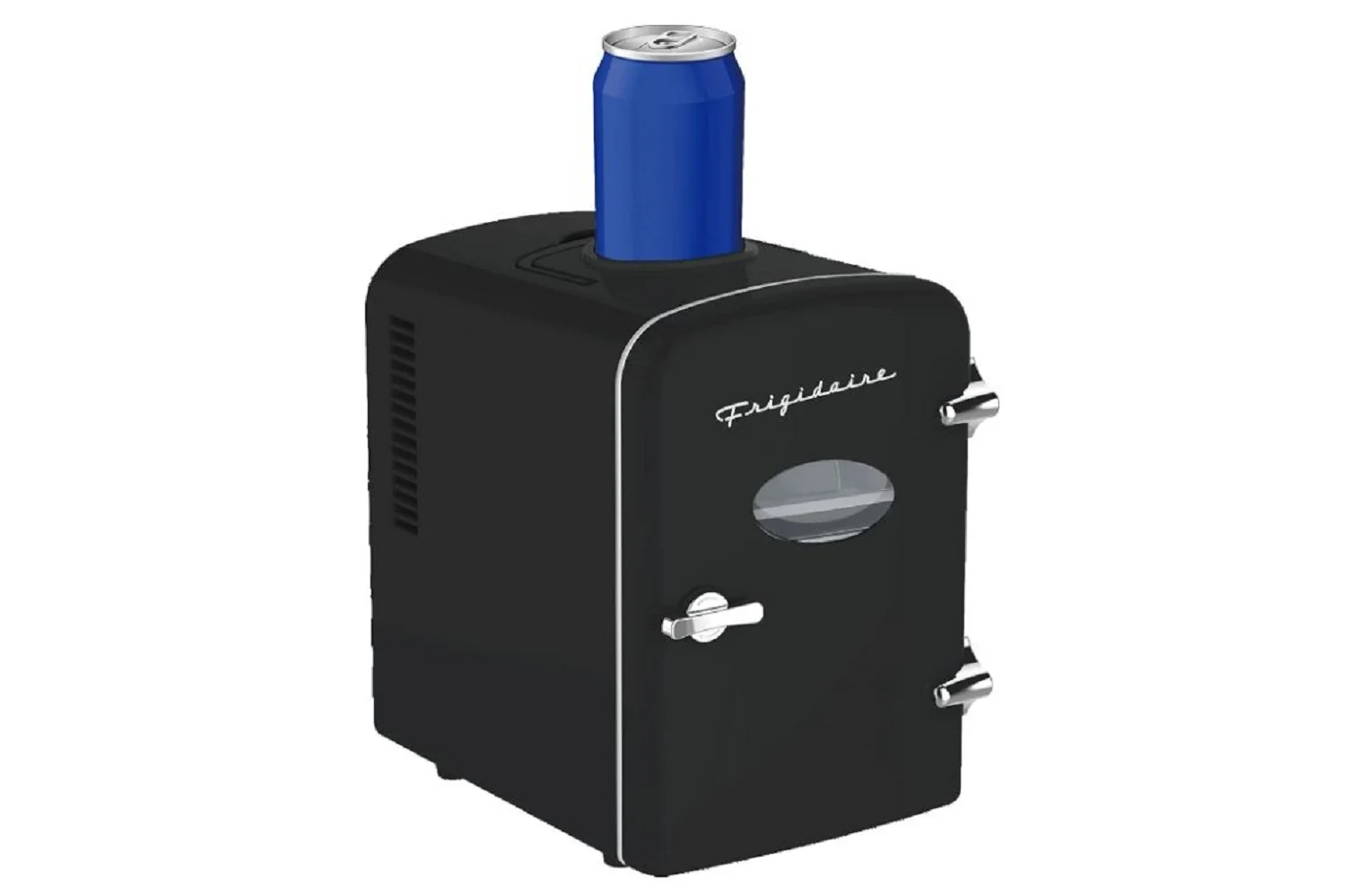 Restored Frigidaire EFMIS171-BLACK 6+1-Can 48-Watt Retro Mini Portable Fridge with Top-Mounted Active-Cooling Can Holder (Black) (Refurbished)