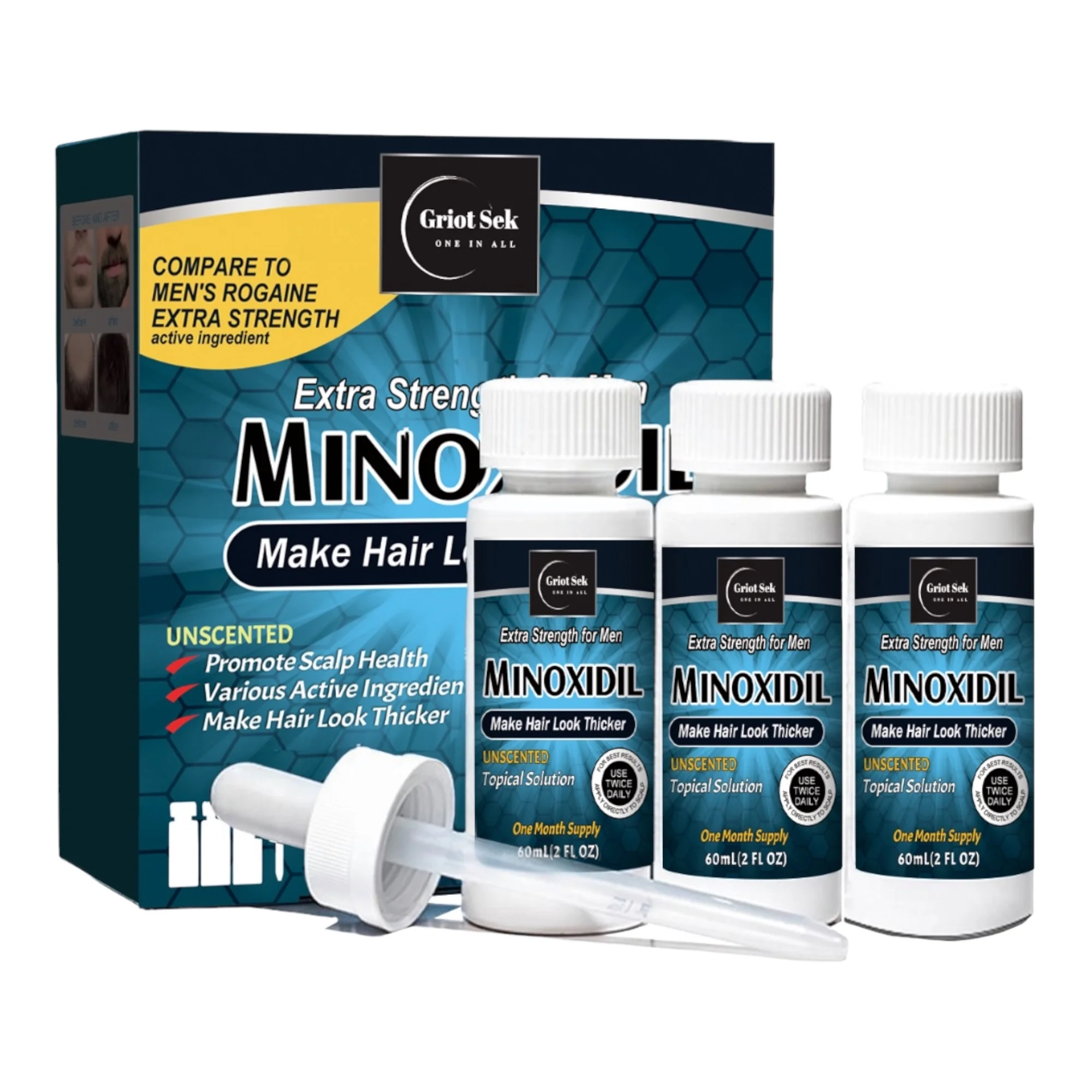 Minoxidil 5% Hair Regrowth Solution Extra Strength Men 6 Month Supply 3 BOTTLES