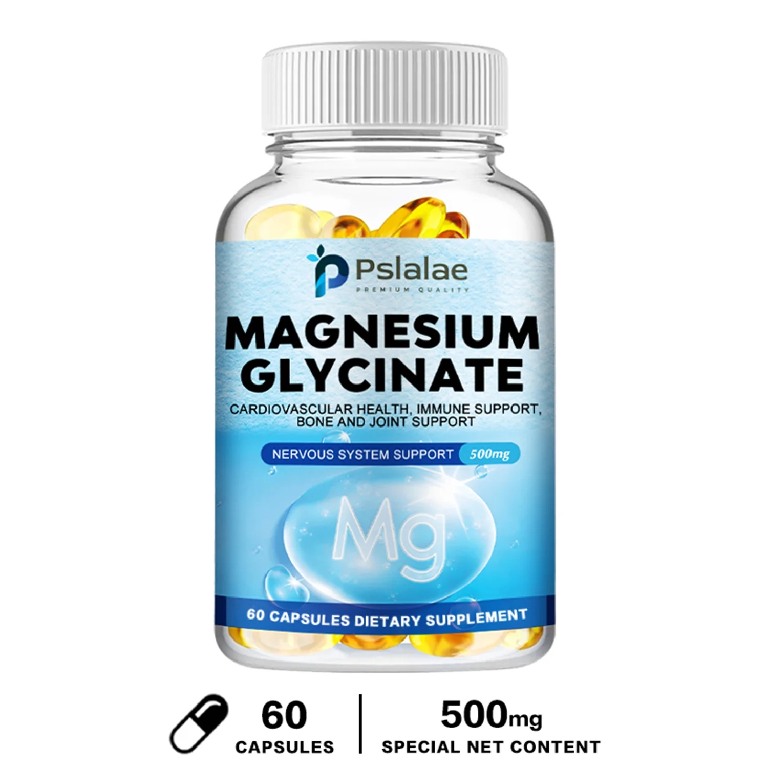 Pslalae Magnesium Glycinate 500mg - Sleep Support, Muscle Relaxation, Leg Cramp Relief(30/60/120pcs)