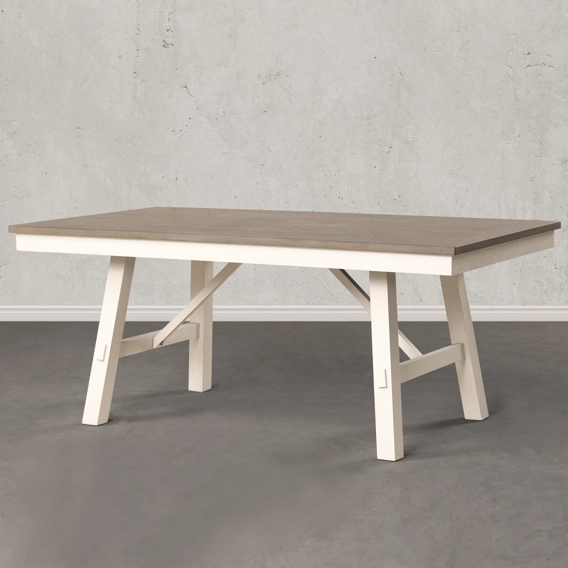 Roundhill Furniture Fasena Rectangular Trestle Dining Table, Rustic Gray and Off White Finish