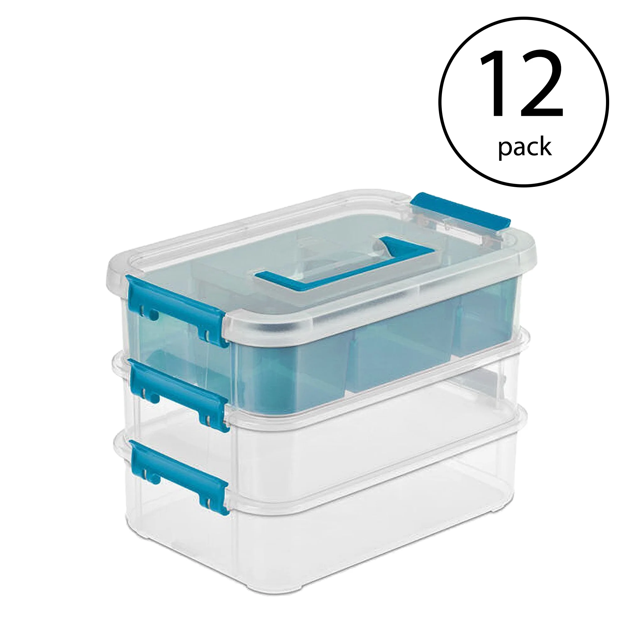 Sterilite Convenient Home 3-Tiered Stacking Carry Storage Box, (12 Pack)