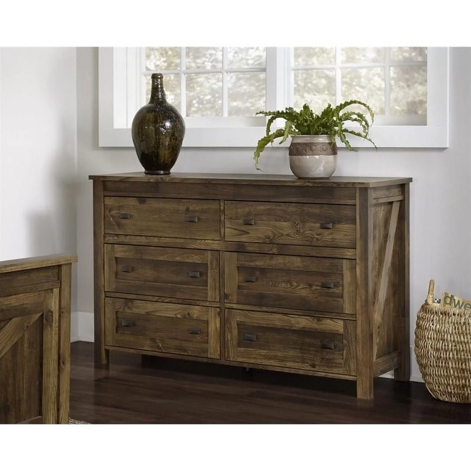 Home Square 2 Piece Bedroom Set with 2 Dressers (6 and 4 Drawer) in Rustic