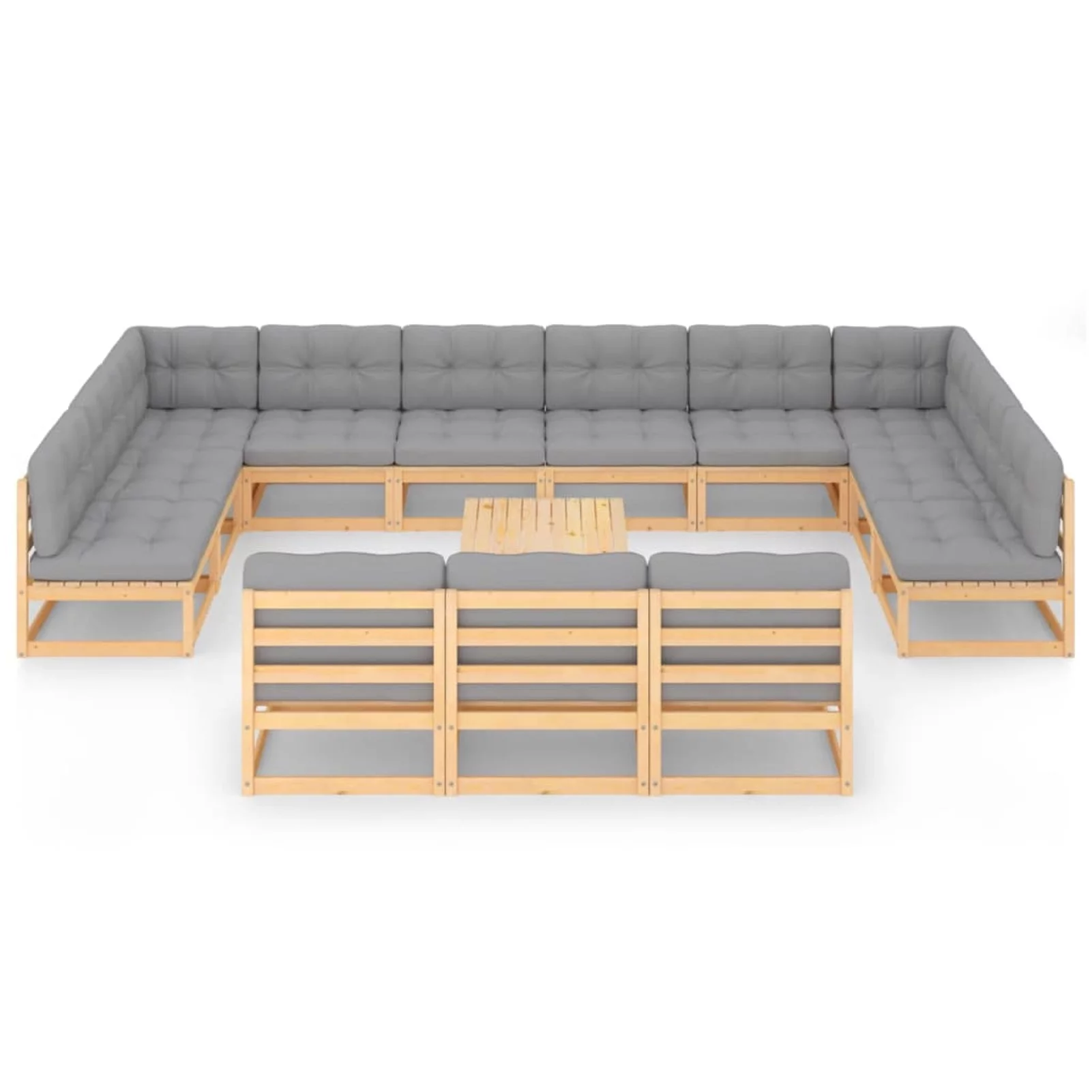 Anself 14 Piece Patio  Set  Sofa Set with Gray Cushion Pinewood Sectional  Conversation Set for Patio, Backyard, Patio, Balcony