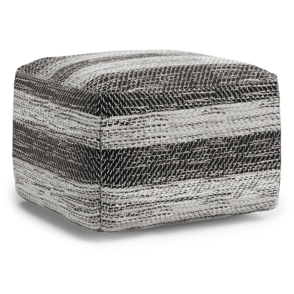 Simpli Home Clay Boho Square Pouf in Patterened Teal Melange Cotton