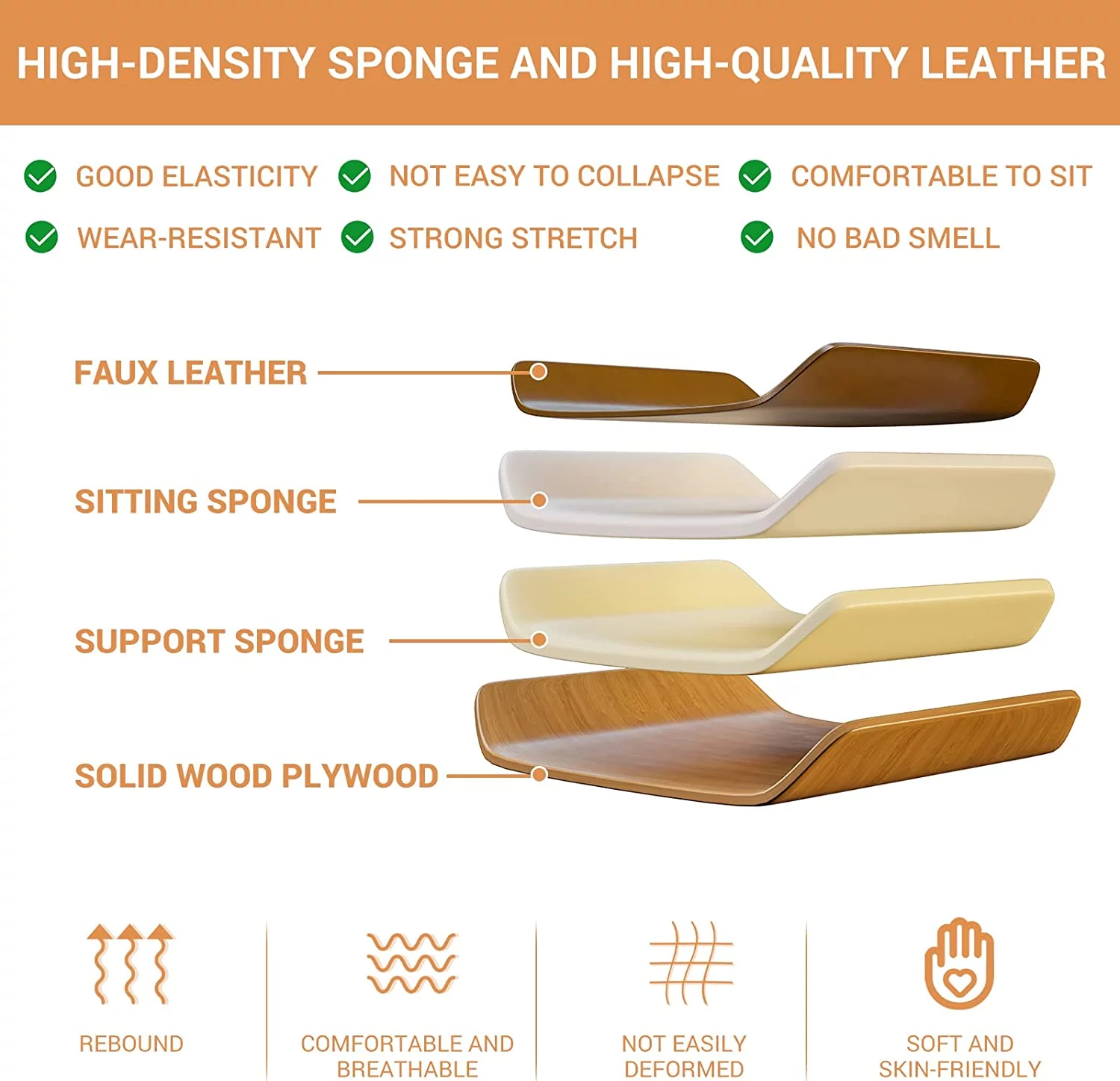 EPHEX Leather Office Chair Armless Desk Chair Mid Century Home Office Desk Chair, Brown