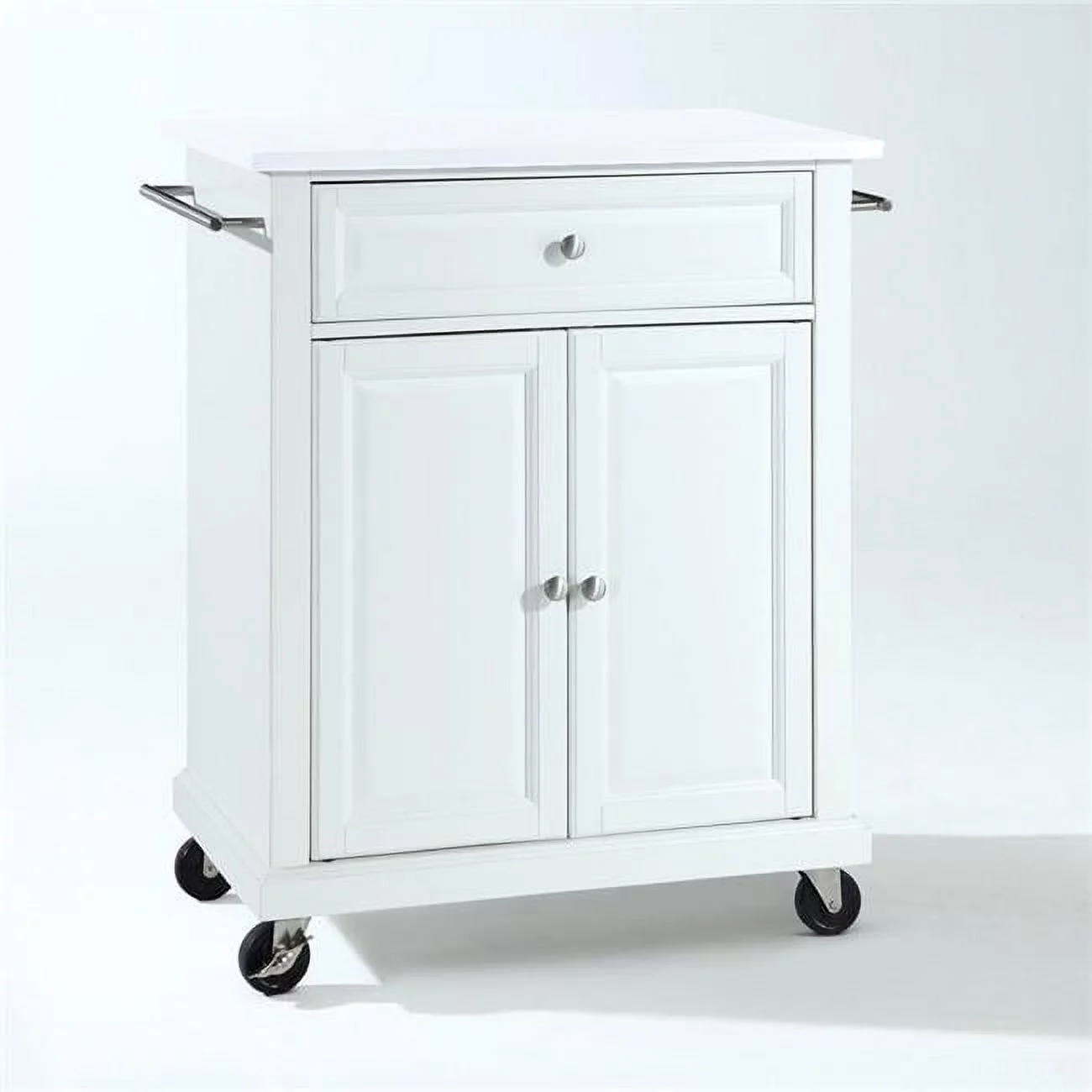 Crosley Furniture Compact Wood Kitchen Granite Top Kitchen Cart in White