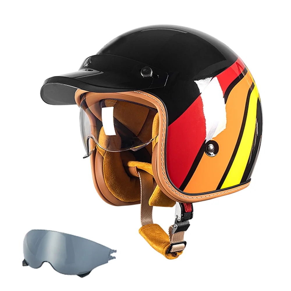 Retro Half Helmet for Adults Open Face Motorcycle Helmet with Detachable Lining and Brim, Sunscreen, and Breathable Design