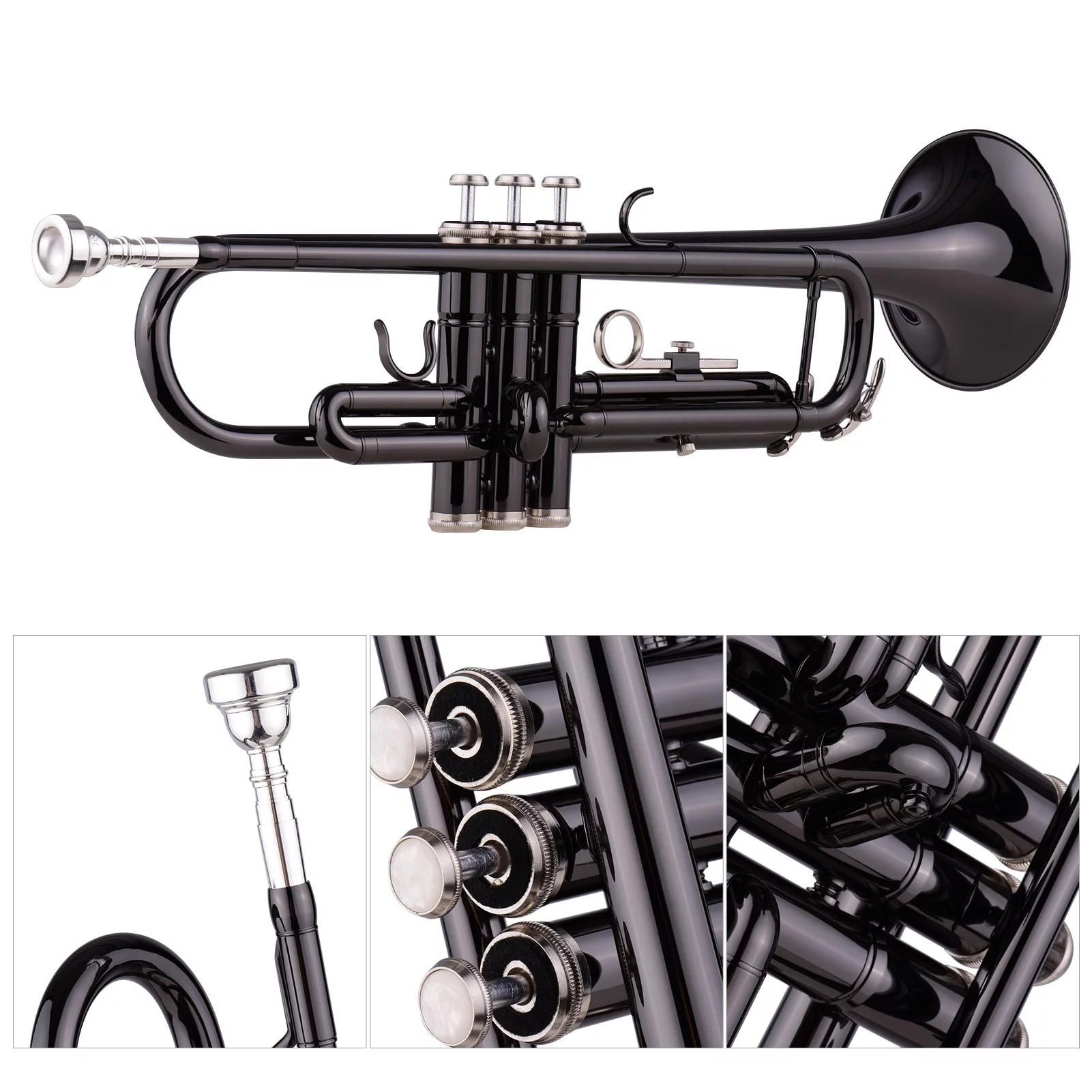 Muslady Brass Plated Black Bb Trumpet Set for Beginner Student with Hard Case Straps Mouthpiece Gloves Polishing Cloth