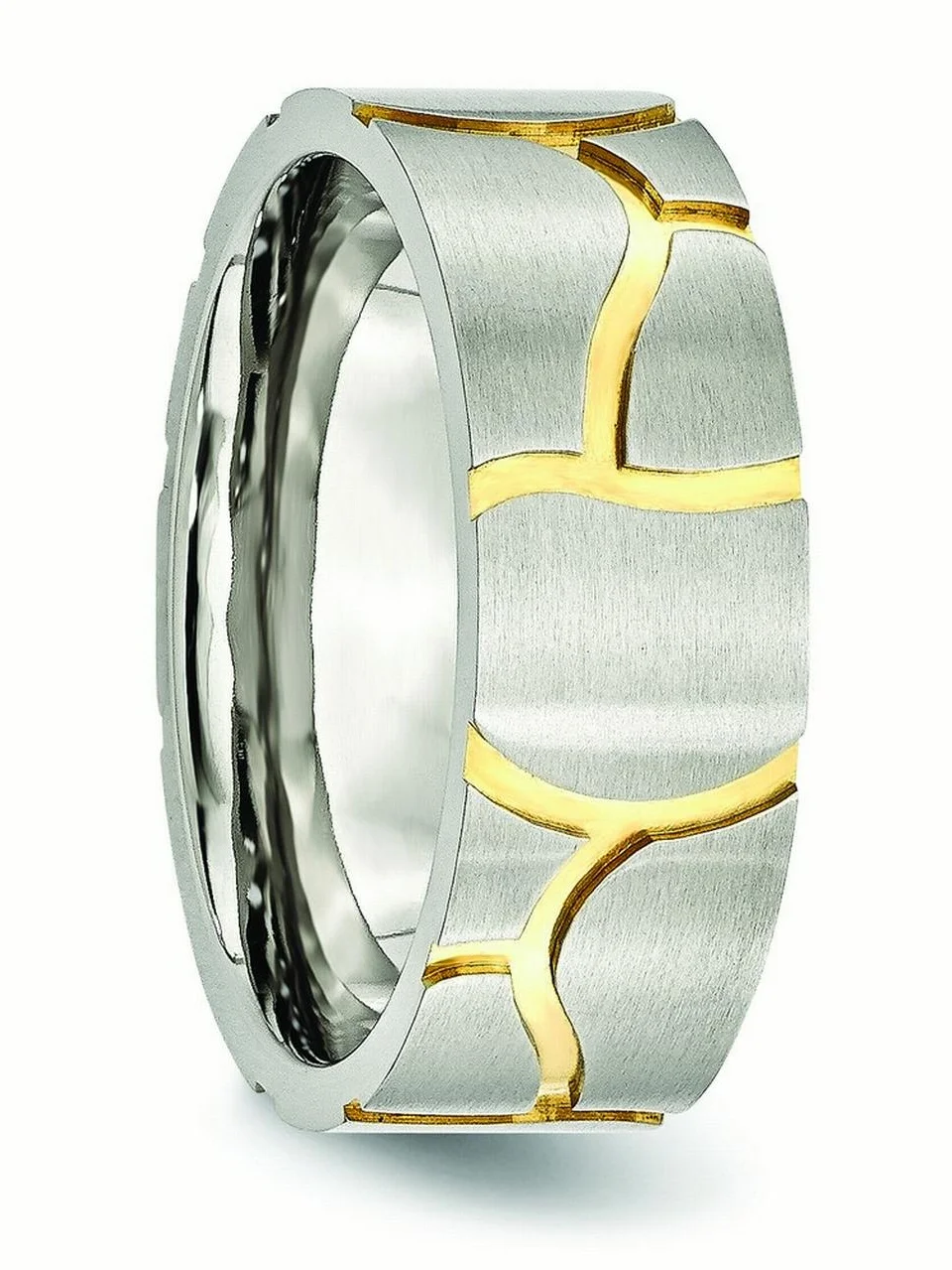 Mens Stainless Steel Grooved Yellow IP-plated Mens 8mm Brushed Wedding Band Ring Size 12