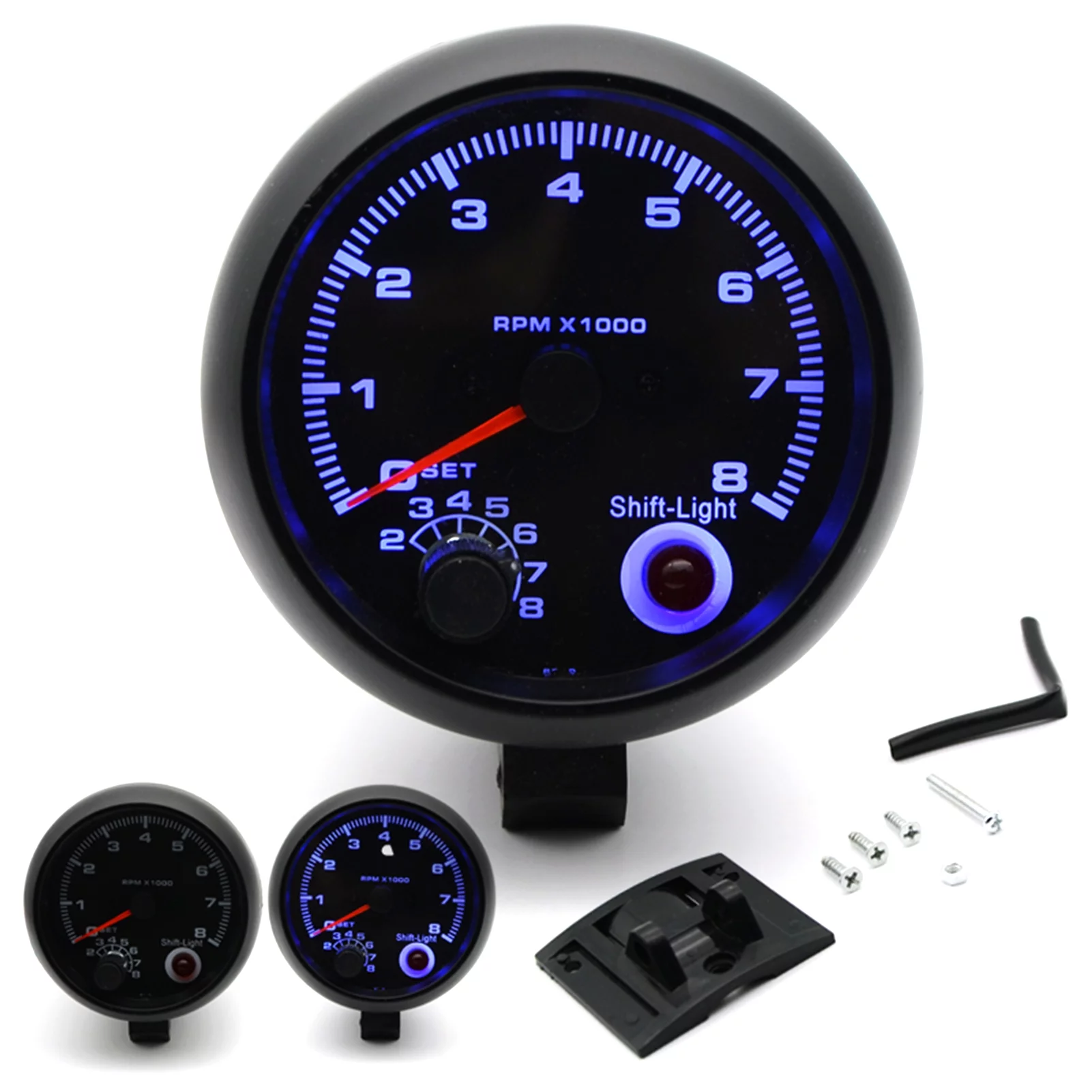 Gecheer 3.75'' Car Universal Black Tachometer Gauge Blue Inter light 0-8000 RPM
