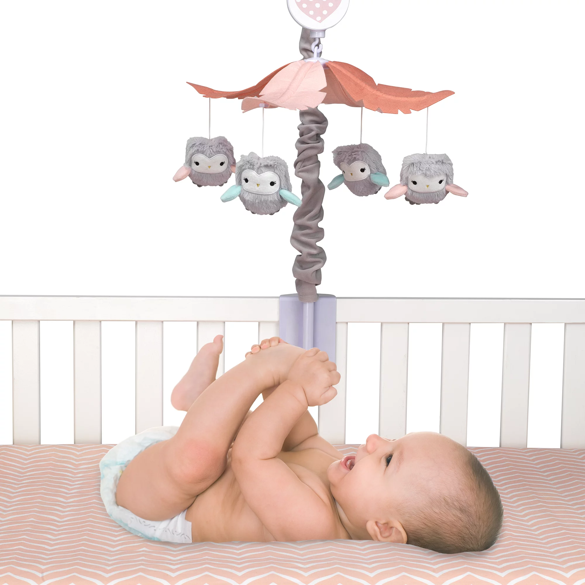 Lambs & Ivy Sweet Owl Dreams Gray/Pink Musical Baby Crib Mobile Soother Toy