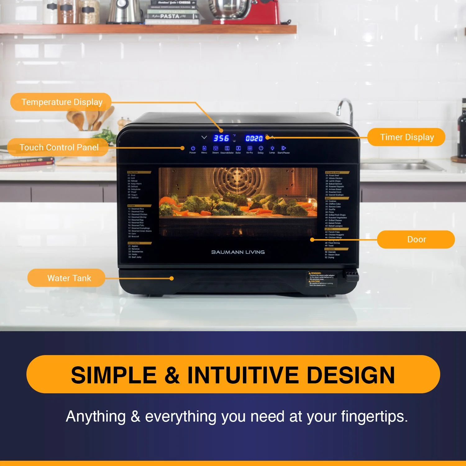 Baumann Living Mutlifunction Air Fryer Steam Oven Convection Countertop All-inOne Appliance