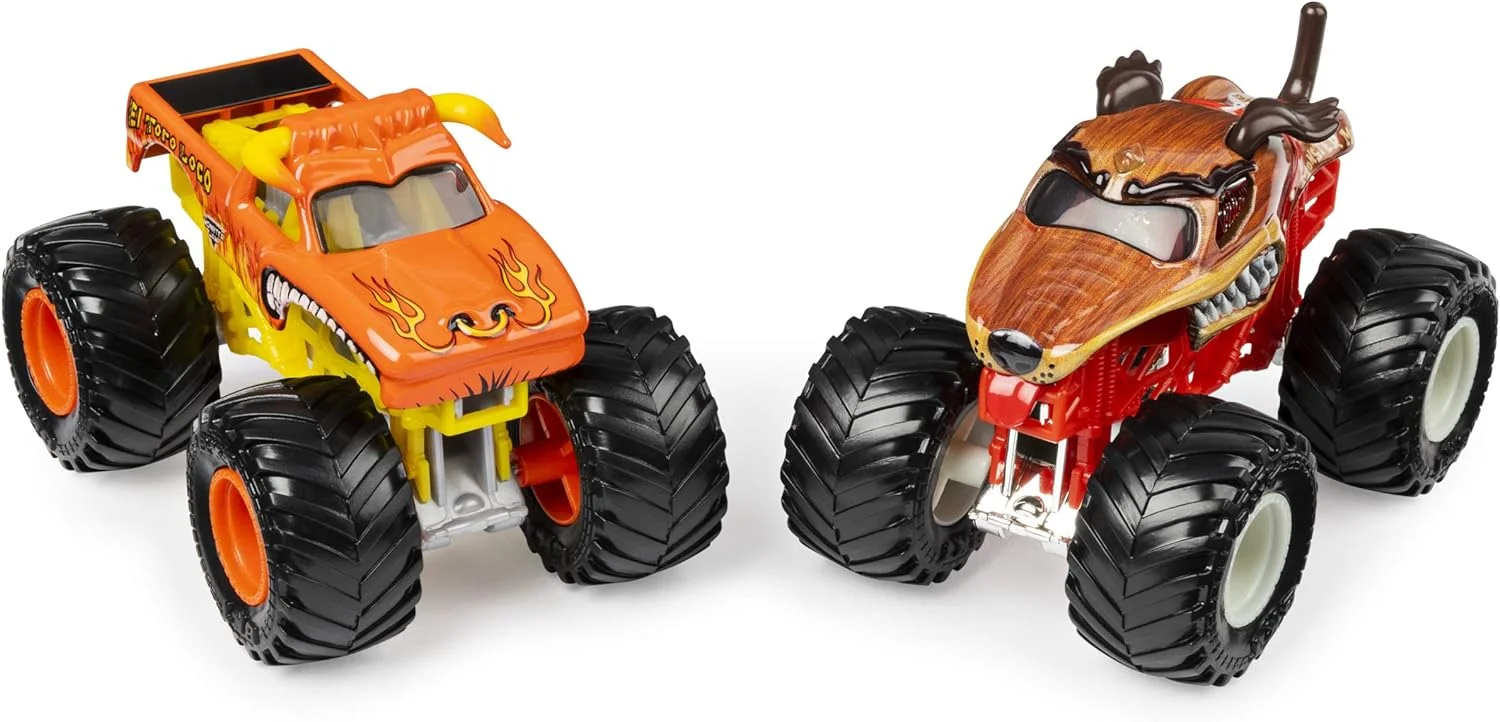 Monster Jam El Toro Loco vs Monster Mutt Monster Truck Duo Pack- True Metal 1:64 Scale Die-Cast Twin Showdown Pack- BKT Tires Work on All 1:64 Tracks- Authentic Collectible For Fans & Birthday Parties