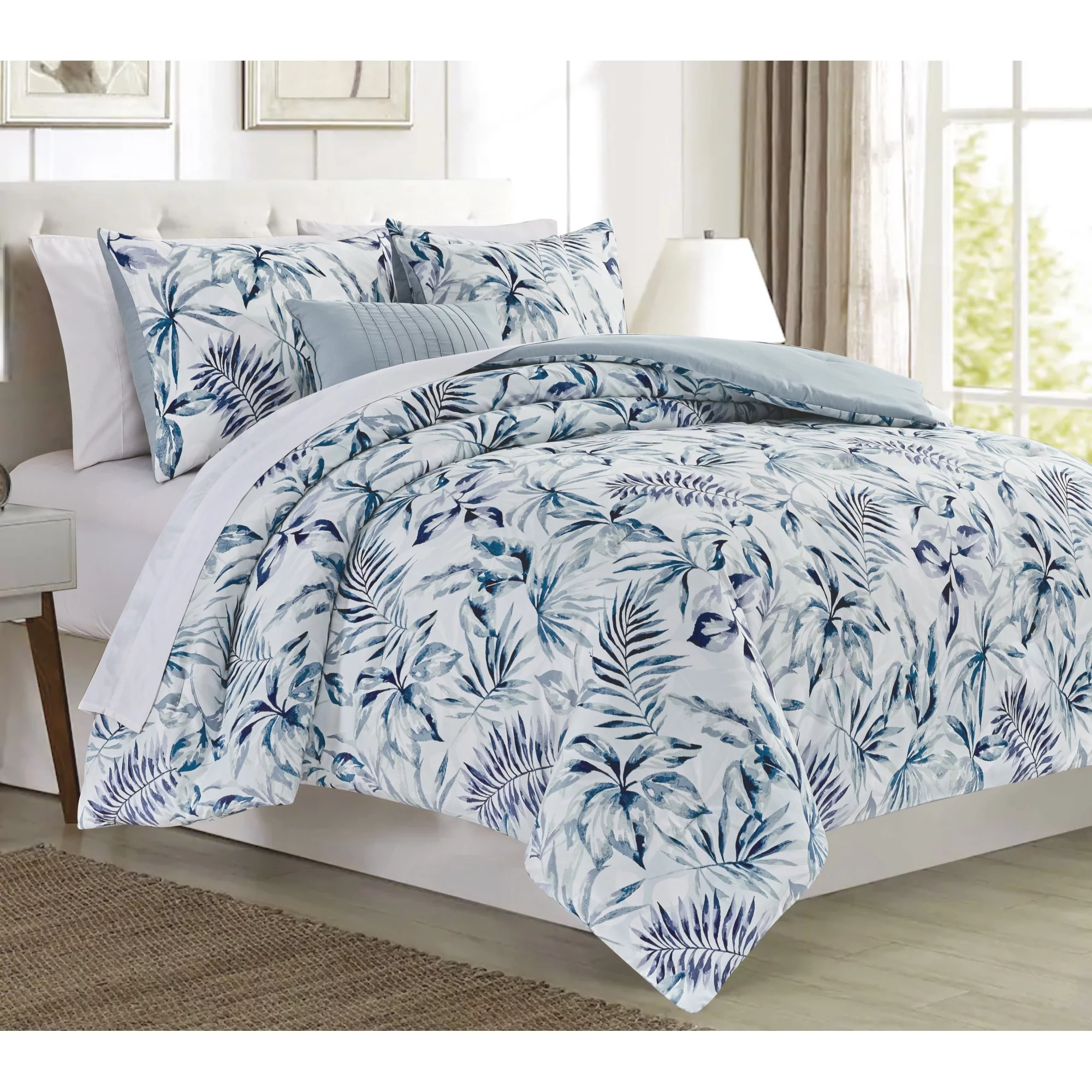 RT Designers Collection CMS16408K Sonya Printed Comforter Set, Blue - King Size - 5 Piece